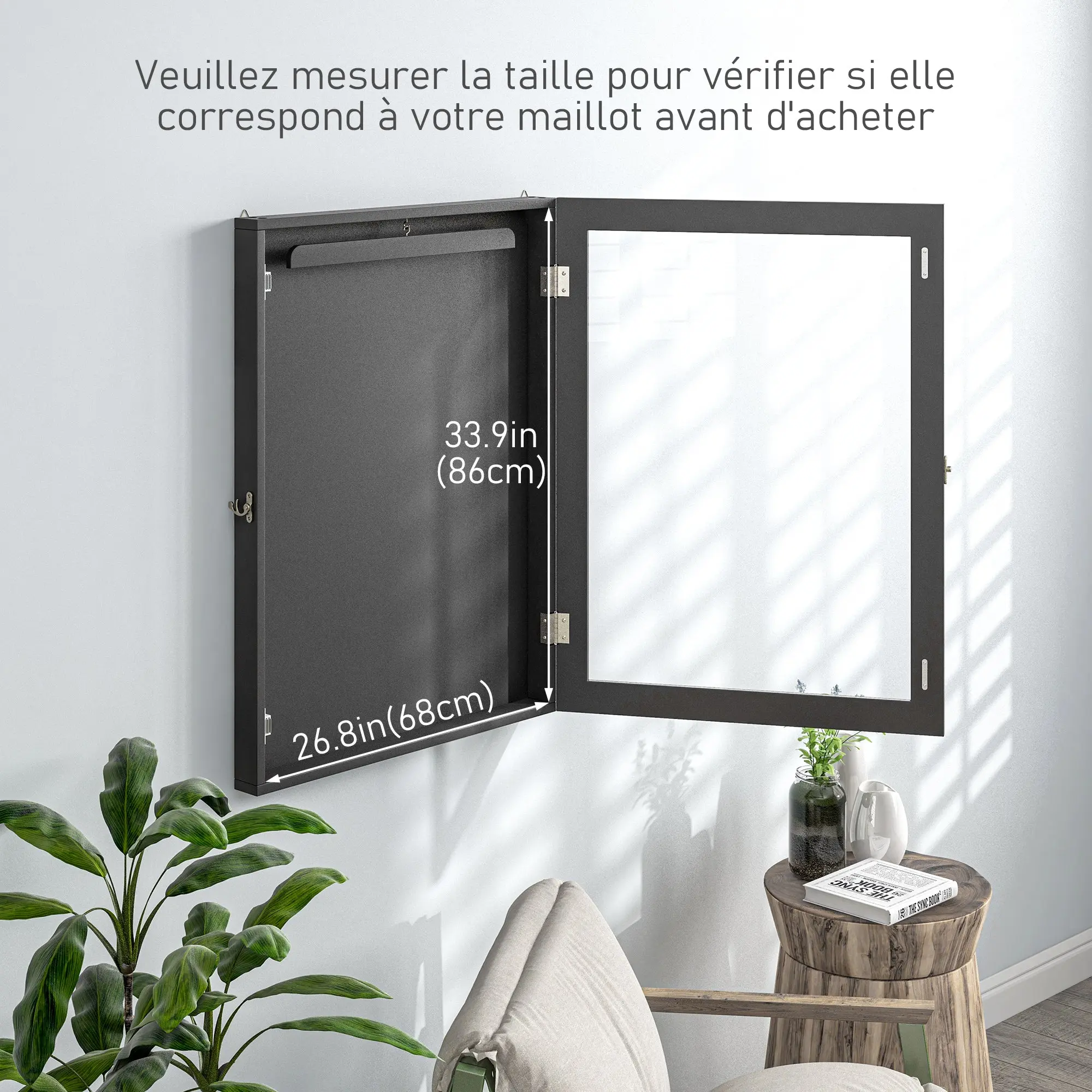 Frame box T-frame jersey frame acrylic door internal felt lining 60 x 6.5 x 80 cm black