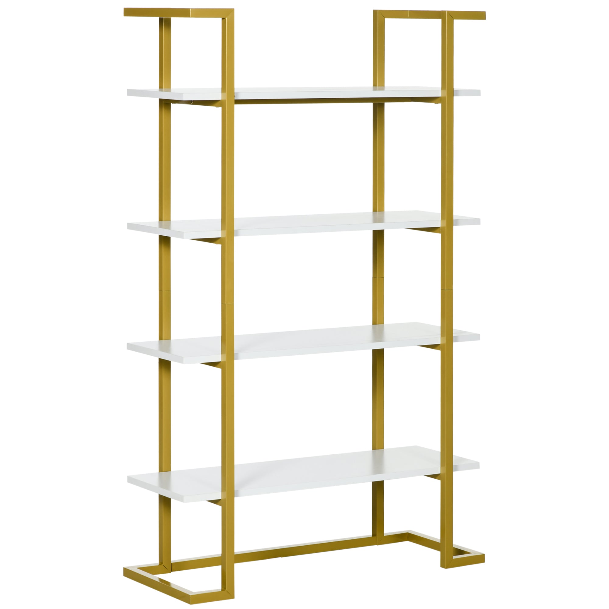 HOMCOM 4 lygių pakeliamas ir daugiafunkcinis knygų staliukas, MDF ir plieno, 92x35x152cm, Balta ir Auksinė