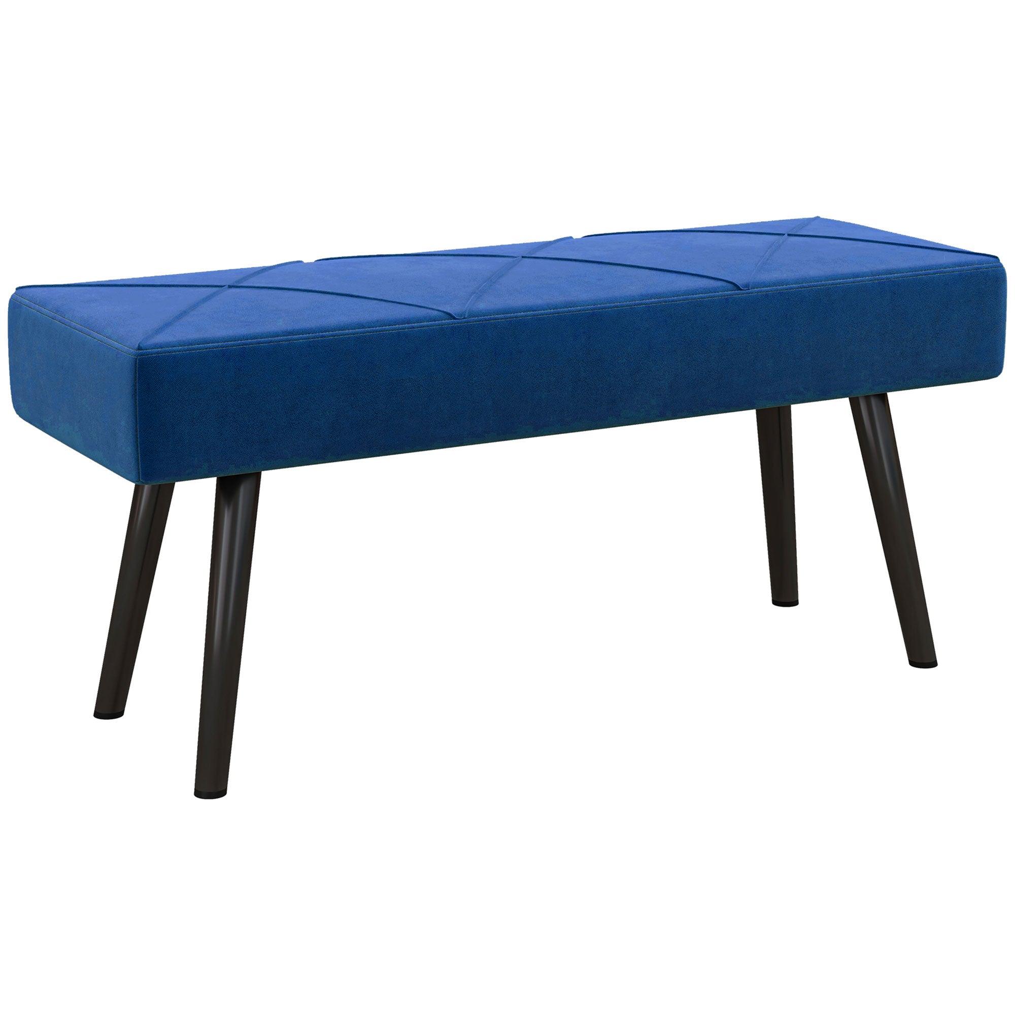 HOMCOM Polsterbänk am Velvet Look, Bettbänk mat X-Muster, Stählebëch, Schongbänk fir Schlofzëmmer, Wunnzëmmer, Korridor, 100 x 36 x 45 cm, Blo
