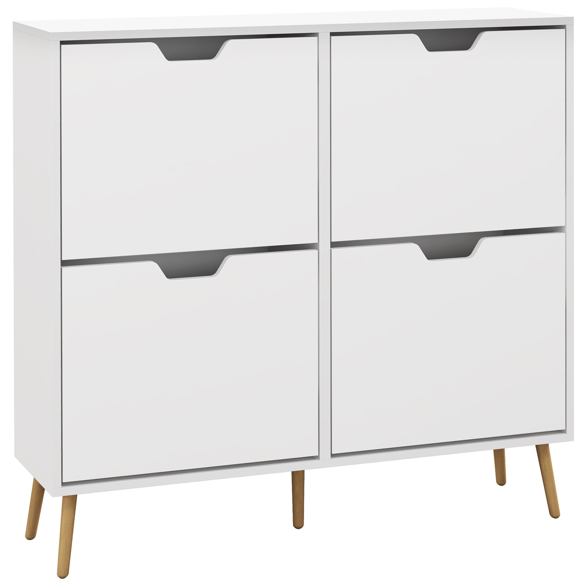 HOMCOM Ormar za cipele s 4 preklopa, Organizator za cipele za 16 pari, s podesivom policom, noge od borove drveta, Skladište za cipele, Velika kapacitet za hodnik, Ulaz, 95 x 26 x 95 cm, Bijela