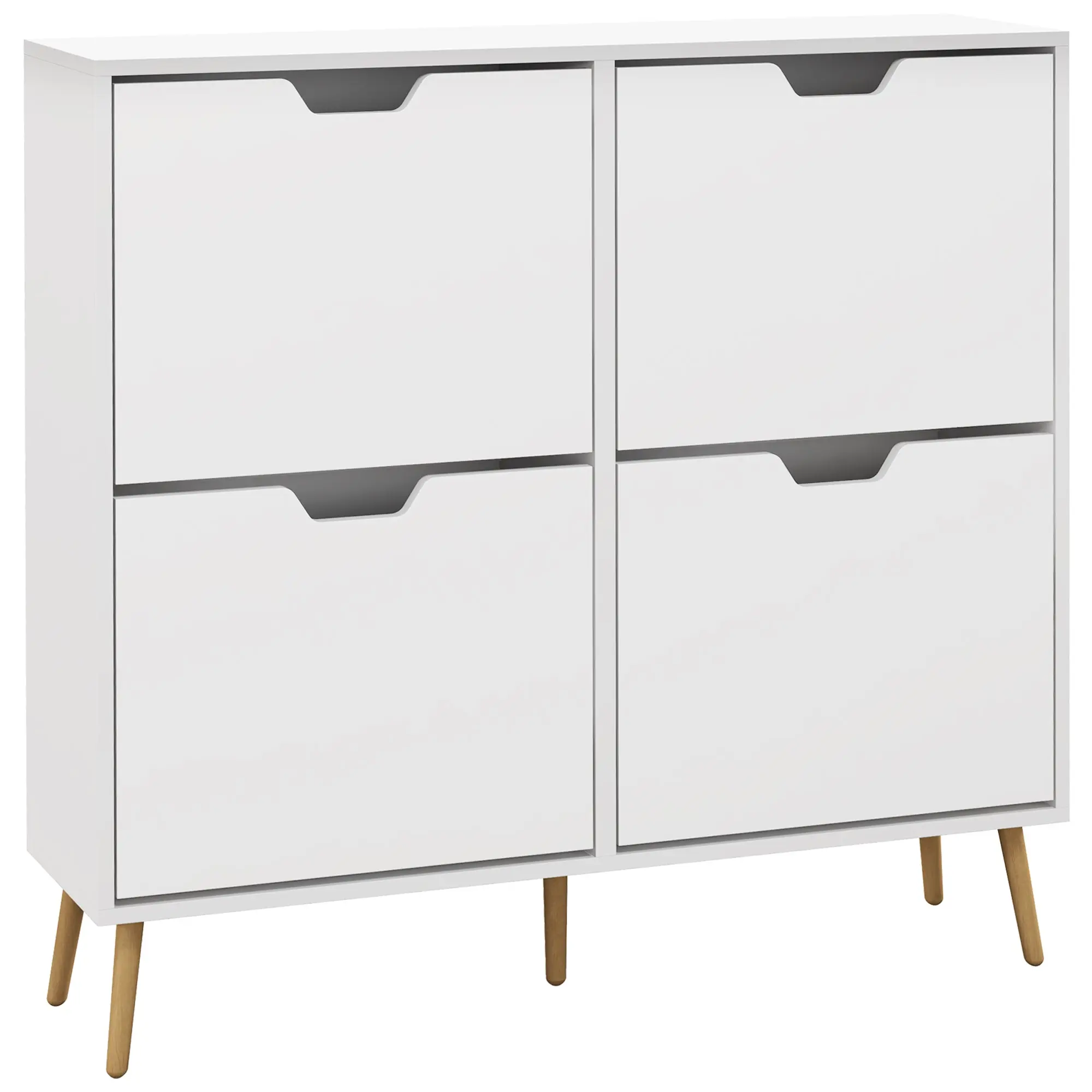 4-Flap Shoe Cabinet, Shoe Rack for 16 Pairs, with Adjustable Shelf, Pine Wood Legs, Shoe Storage, Large Capacity for Hallway, Entryway, 95 x 26 x 95 cm, White
