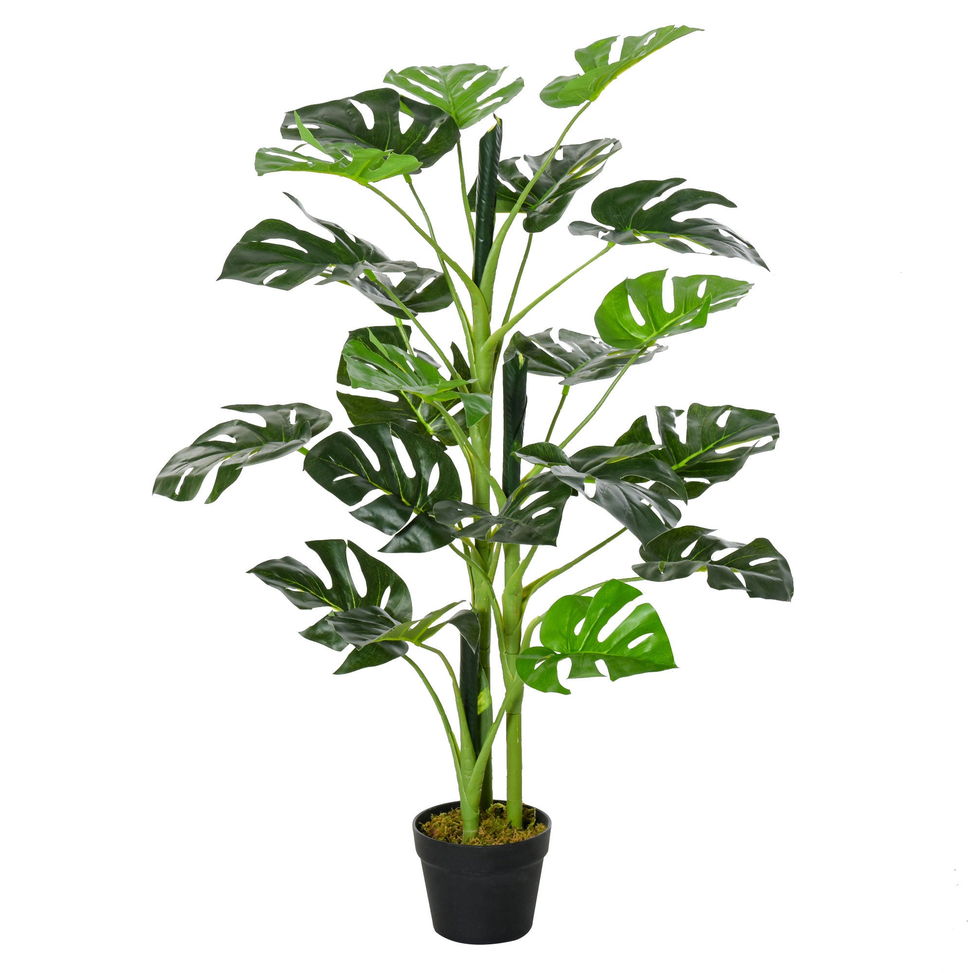 Outsunny Kënschtlech Planz 100 cm Kënschtlech Monstera Kënschtlech Bam mat 21 Blieder an Pots fir Heem Büro Wunnzimmer Gréng