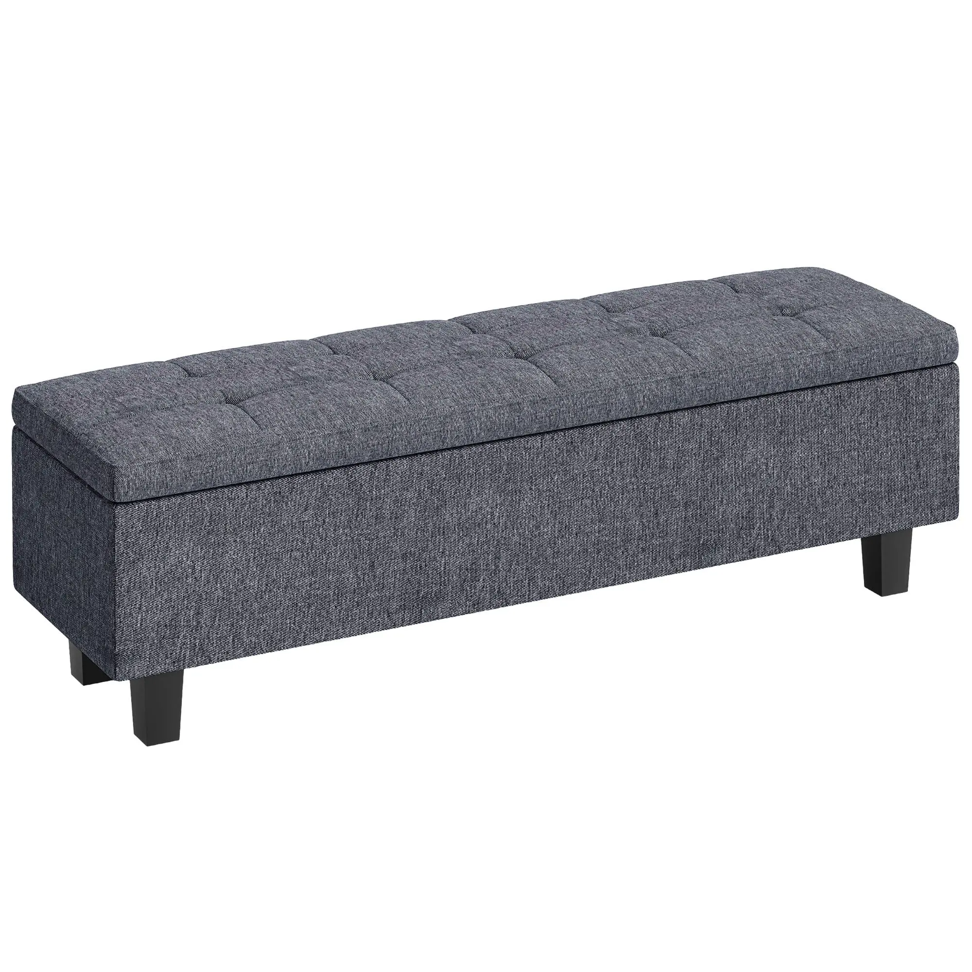 Storage Bench, Padded Bench with Linen Look, Wood Legs, Modern Bed Bench for Hallway, Bedroom, Living Room, 138 x 40 x 45 cm, Dark Gray