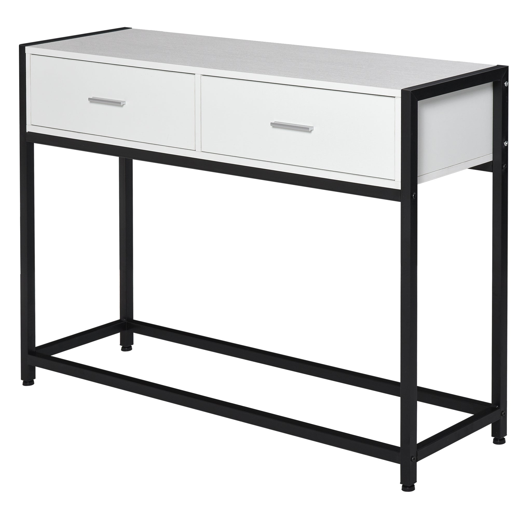 Console Table 120x34x81 cm Entryway Table with 2 Drawers and Adjustable Feet Modern Style Furniture for Hallway Living Room Black and White