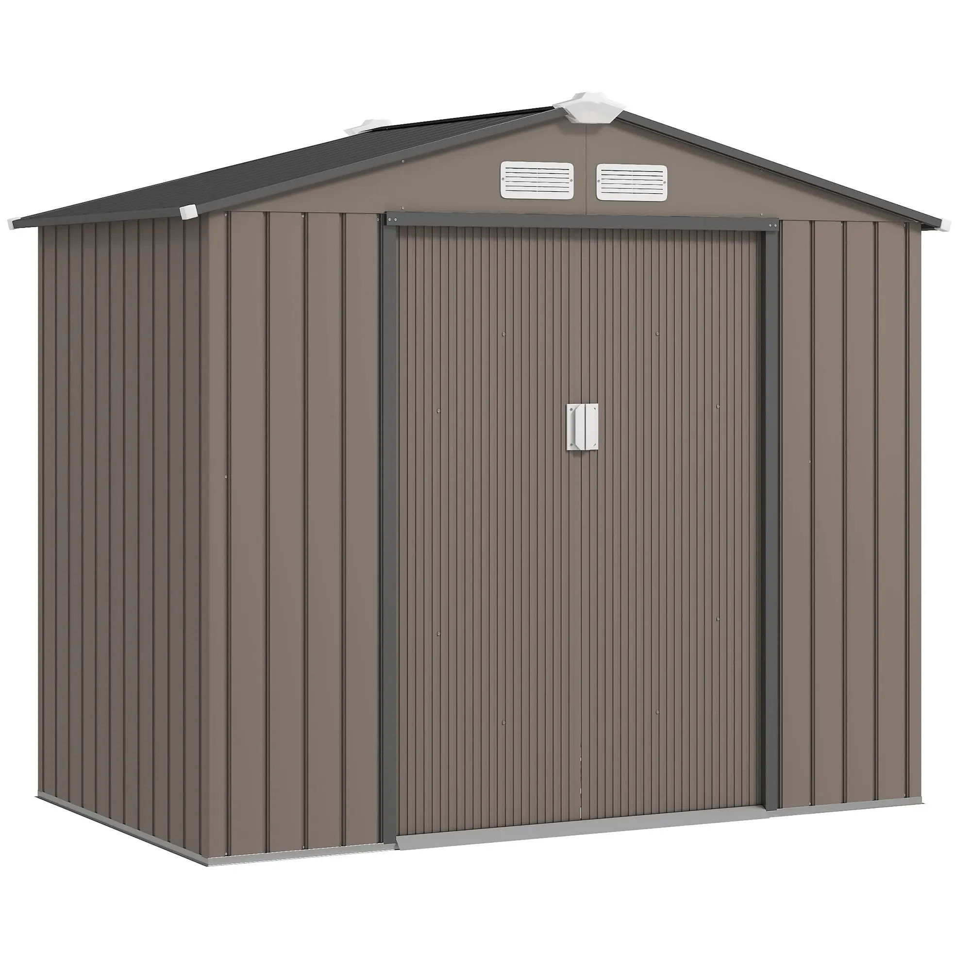 Metal Storage Shed 2.5m? - Storage Shed with Foundation - Lockable Door - Dimensions 213L x 130W x 185H cm - Brown Steel Sheet