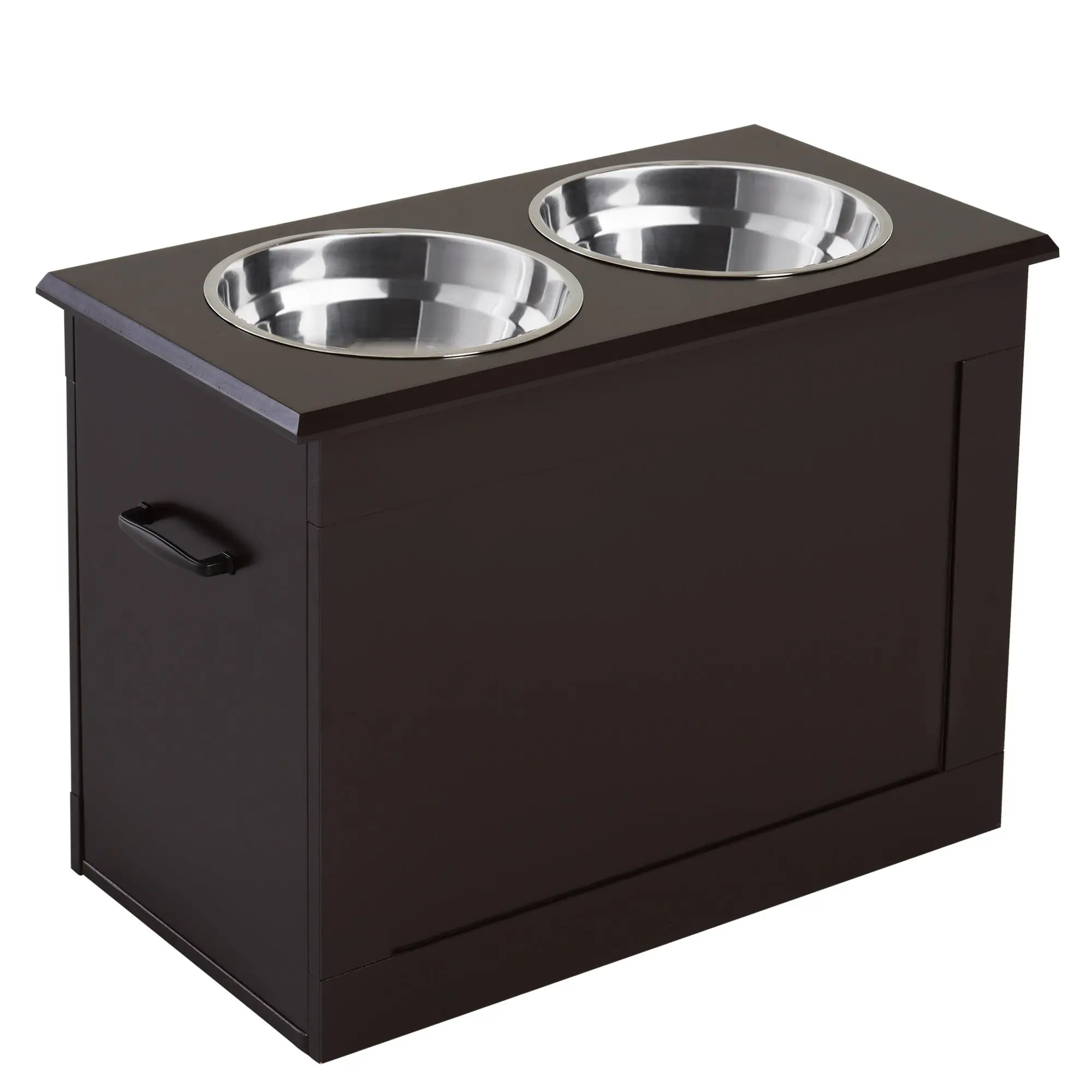 Elevated Dog Bowl Feeding Station with Storage Space Water Bowl 2 x 2000ml Stainless Steel Bowls Pet Bowls Feeding Bowl Food Station for Dogs Cats Espresso