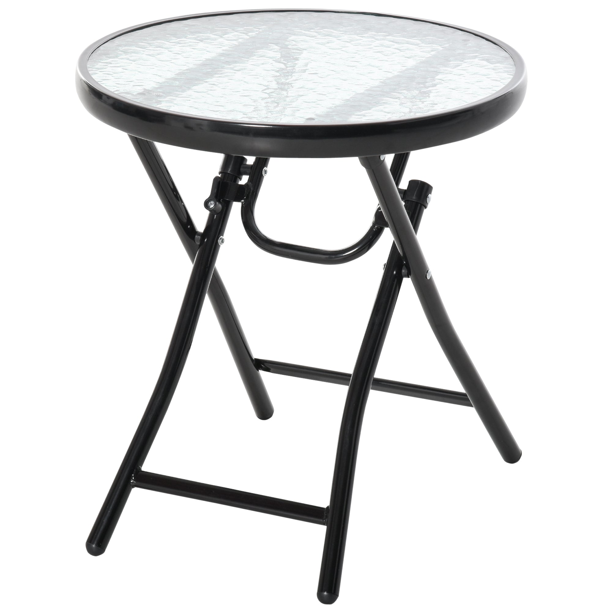 Folding Garden Table ?45cm, Weatherproof Metal Balcony Table, Folding Table with Water Ripple Pattern, Outdoor Dining Table, Round Side Table for Garden Balcony Black