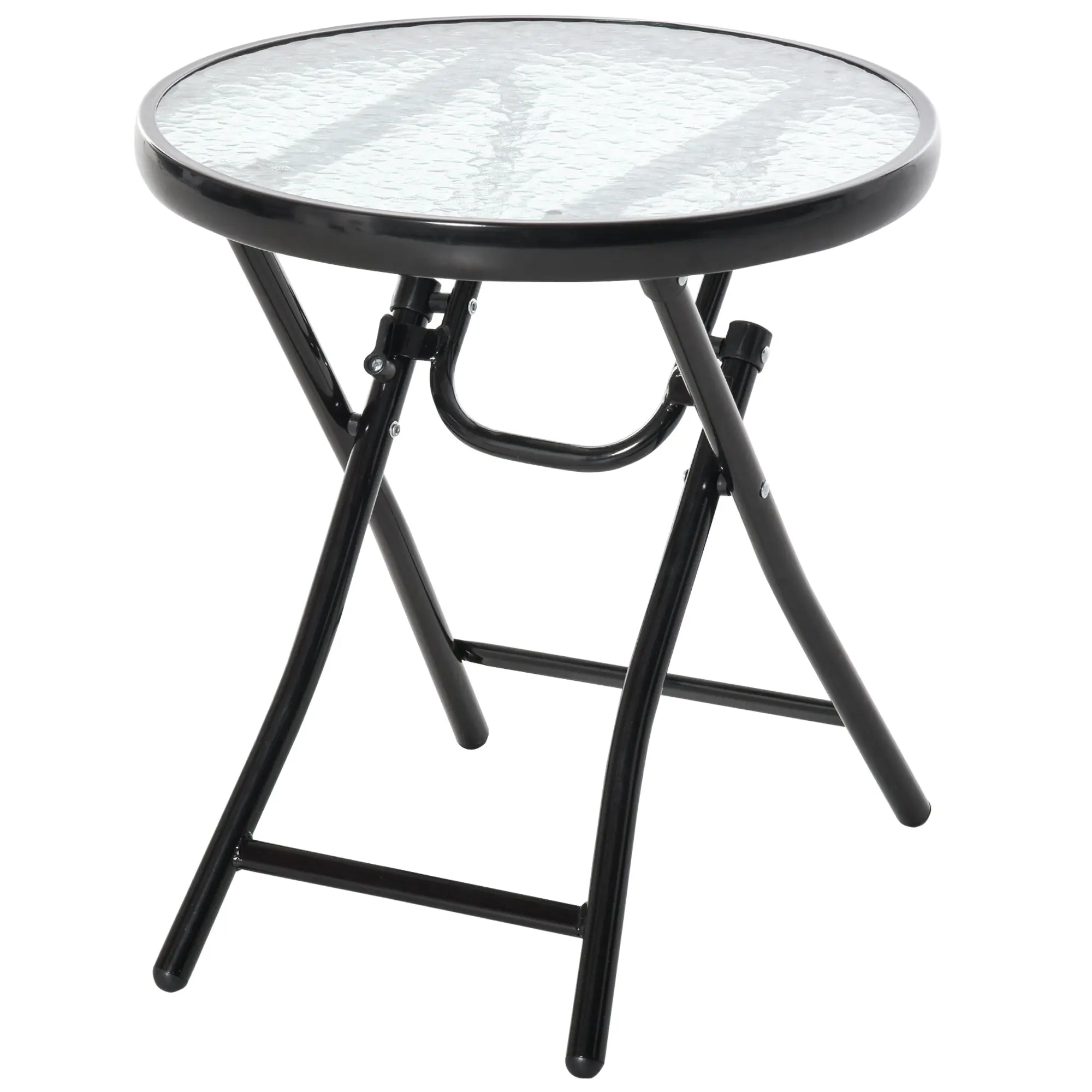 Folding Garden Table ?45cm, Weatherproof Metal Balcony Table, Folding Table with Water Ripple Pattern, Outdoor Dining Table, Round Side Table for Garden Balcony Black