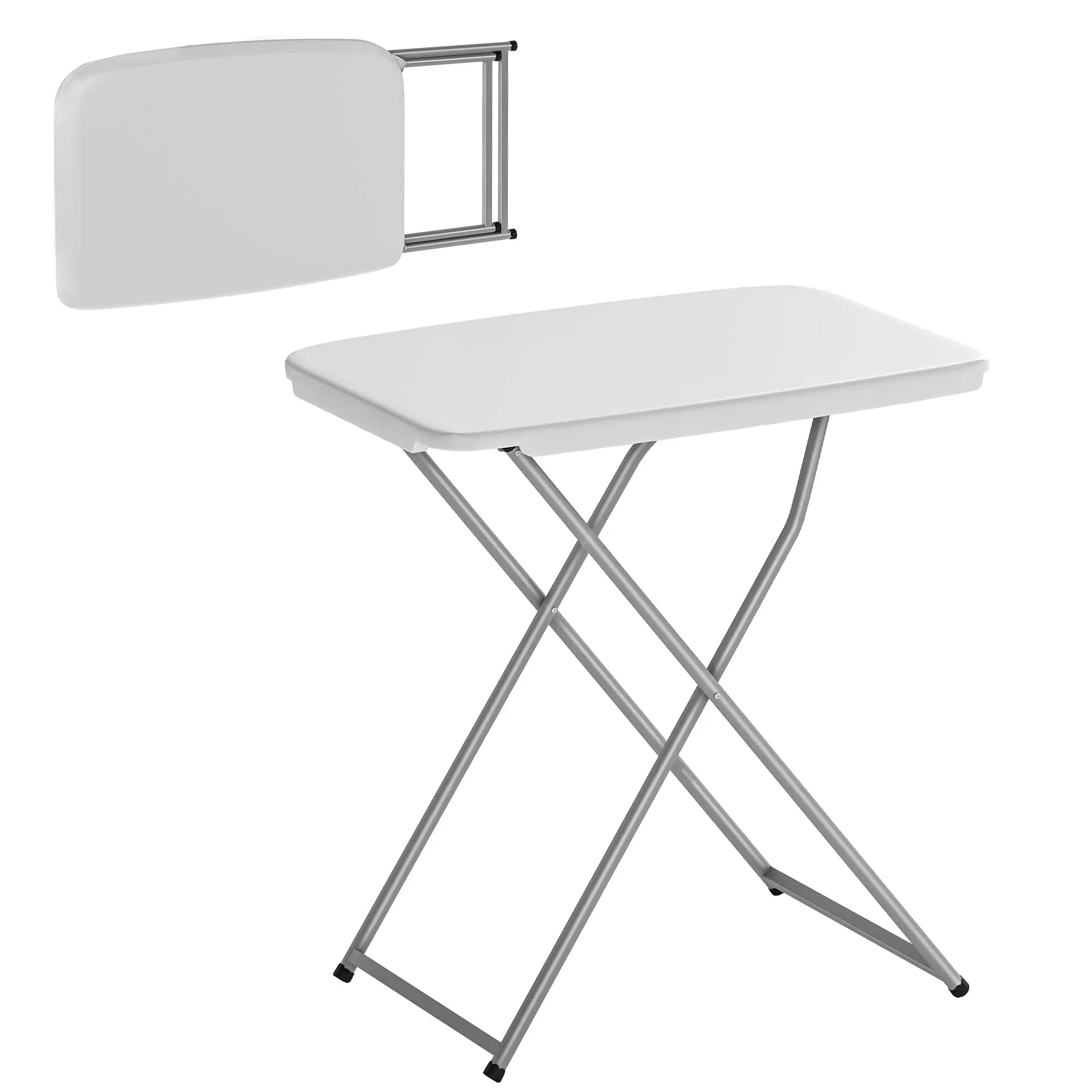 Folding Camping Table, 29.5 x 19.7 x 28.9 in, Portable 5-Height Adjustable Table with HDPE Top & Metal Frame, White