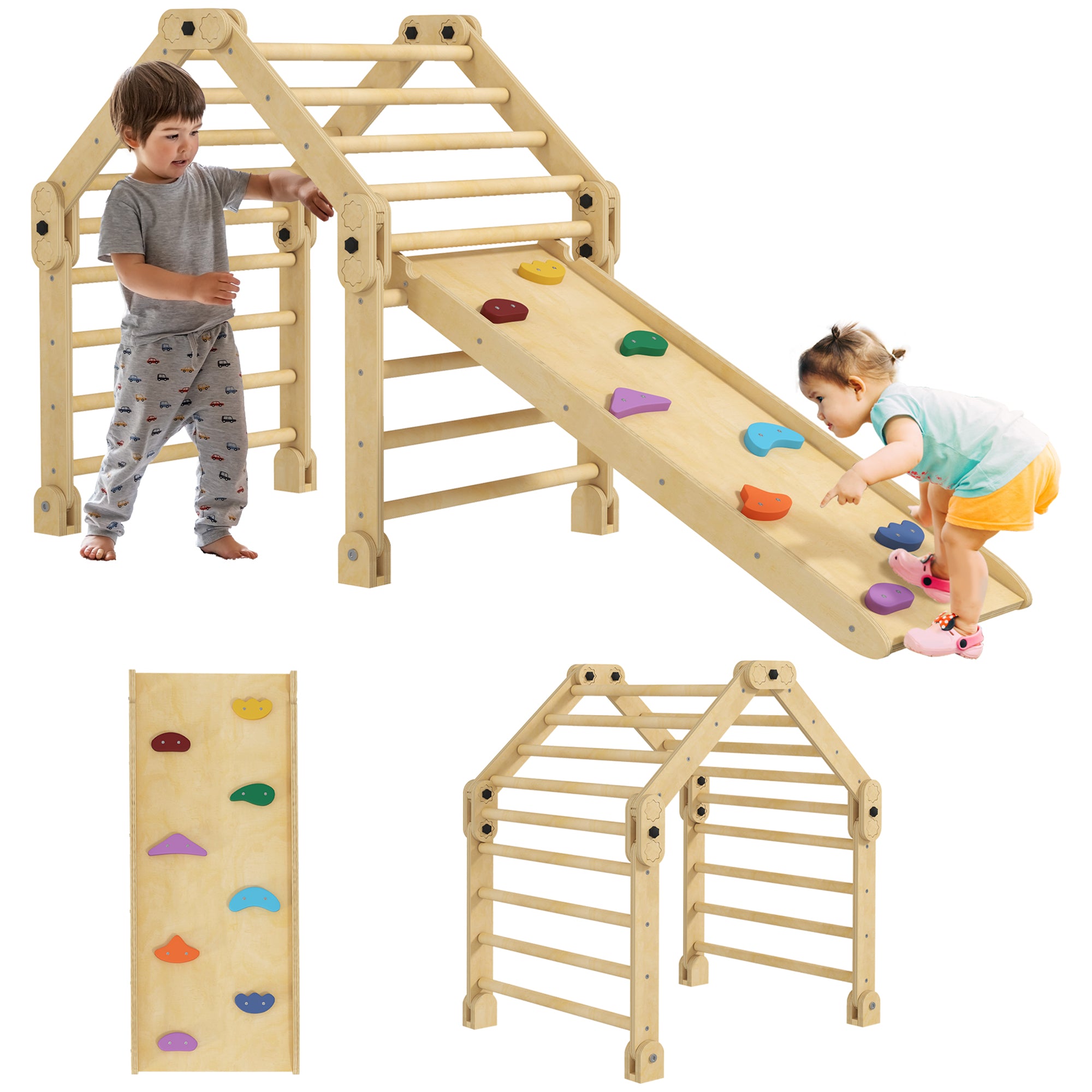 AIYAPLAY Barn Klättring 3-i-1 Fällbar Klätterram för Barn 18-48 Månader med Rutschkana 175x70x89 cm Multifärgad