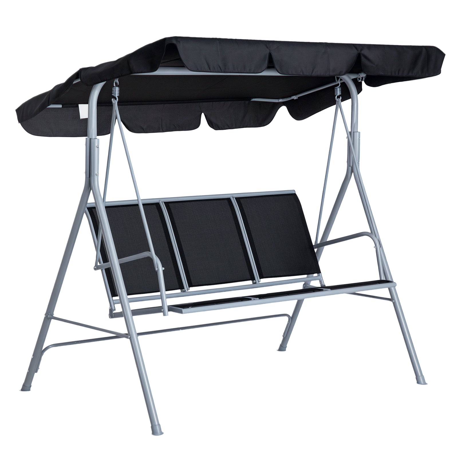 Outsunny Hollywood Slynge med Justerbar Solskærm, 3-personers Have-Slynge med Antiskrid Fødder, Slyngebænk Belastbar op til 240 kg, Havemøbel til Have, Terrasse, 170x110x153cm, Grå + Sort