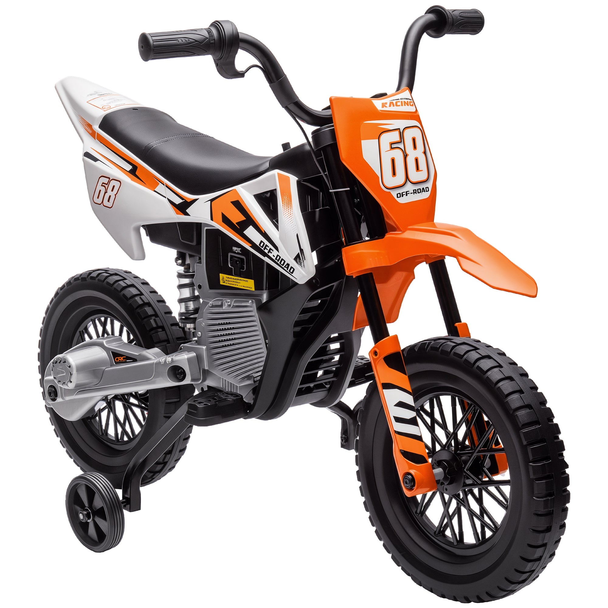 Kids Electric Motorcycle, 12V Children's Bike with Music, Children's Vehicle with Removable Training Wheels, 2.4-5 km/h, for 3-6 years old kids, max. 30 kg, Orange