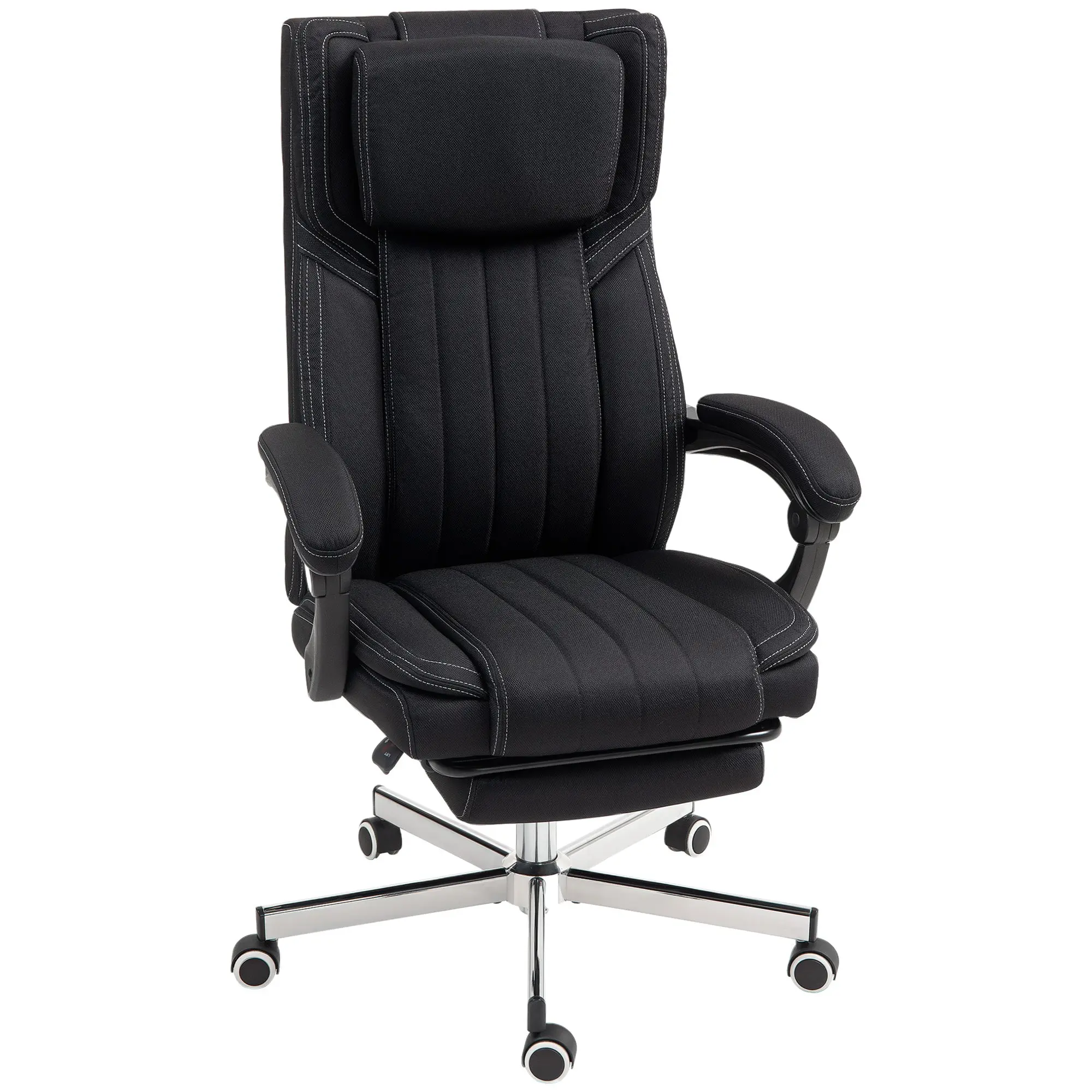 Office Chair Ergonomic Desk Chair Adjustable Height Reclining Backrest Armrests Footrest and Headrest Swivel Office Chair with Wheels 65x61x105-113cm Black