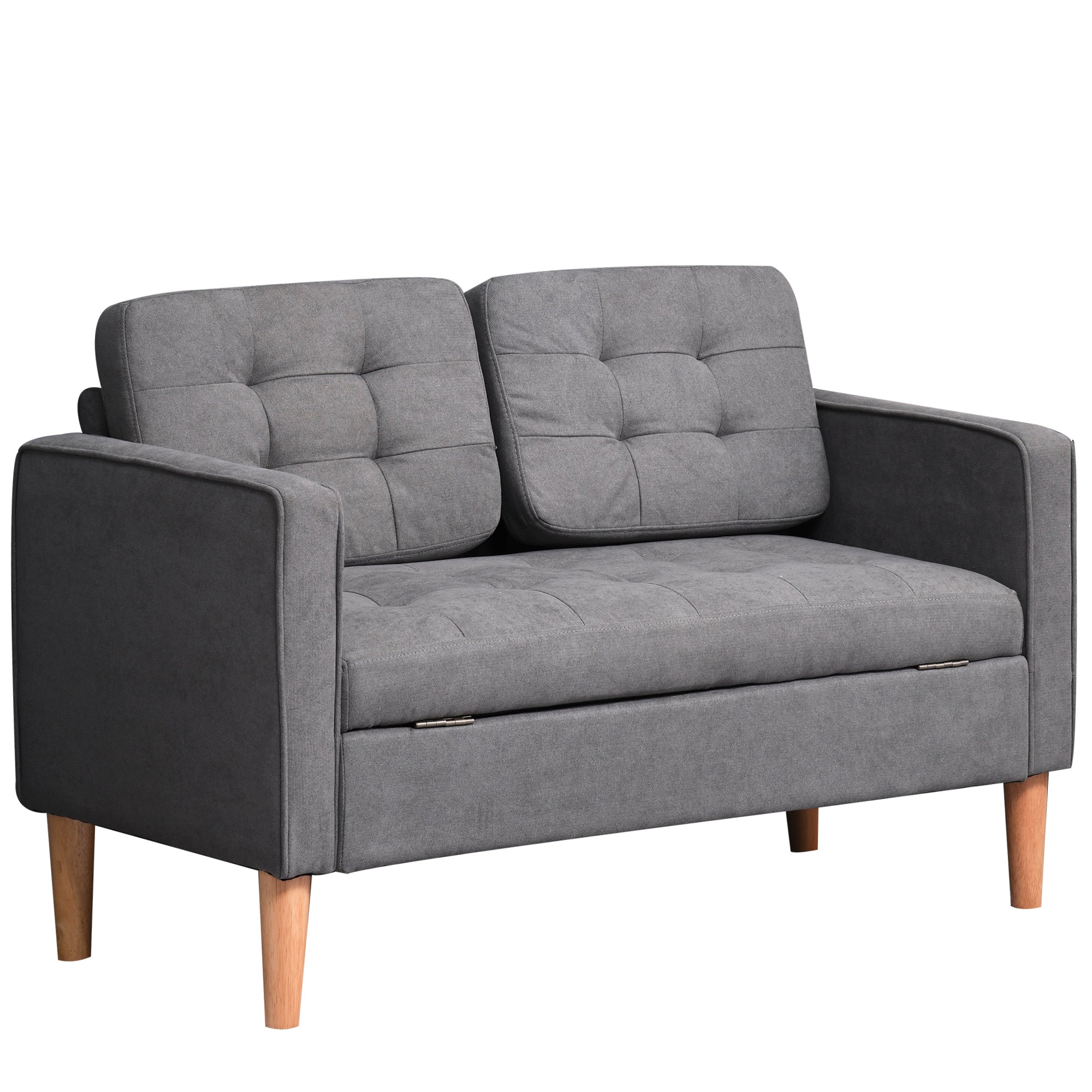 HOMCOM 2 Sëtz Sofa, Couch mat Lagerrum, Holzbeen, Gepolstert Sofa mat Vëlours Look fir Wunnzëmmer, Schlofzëmmer, 117 x 62 x 78 cm, Grouss