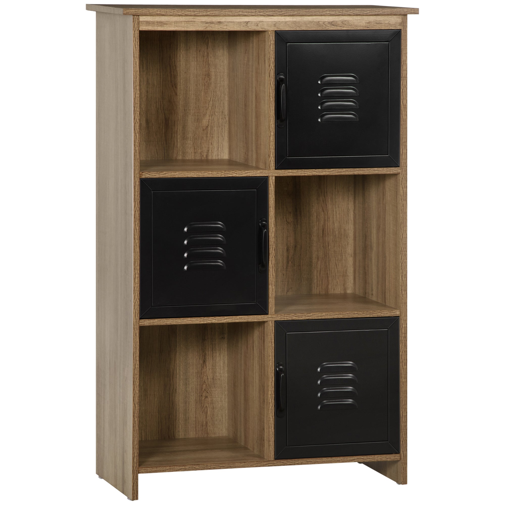 Bibliothèque Design Industriel HOMCOM - Unité de Rangement 3 Compartiments 3 Casiers - Aspect Bois avec Portes en Métal Noir
