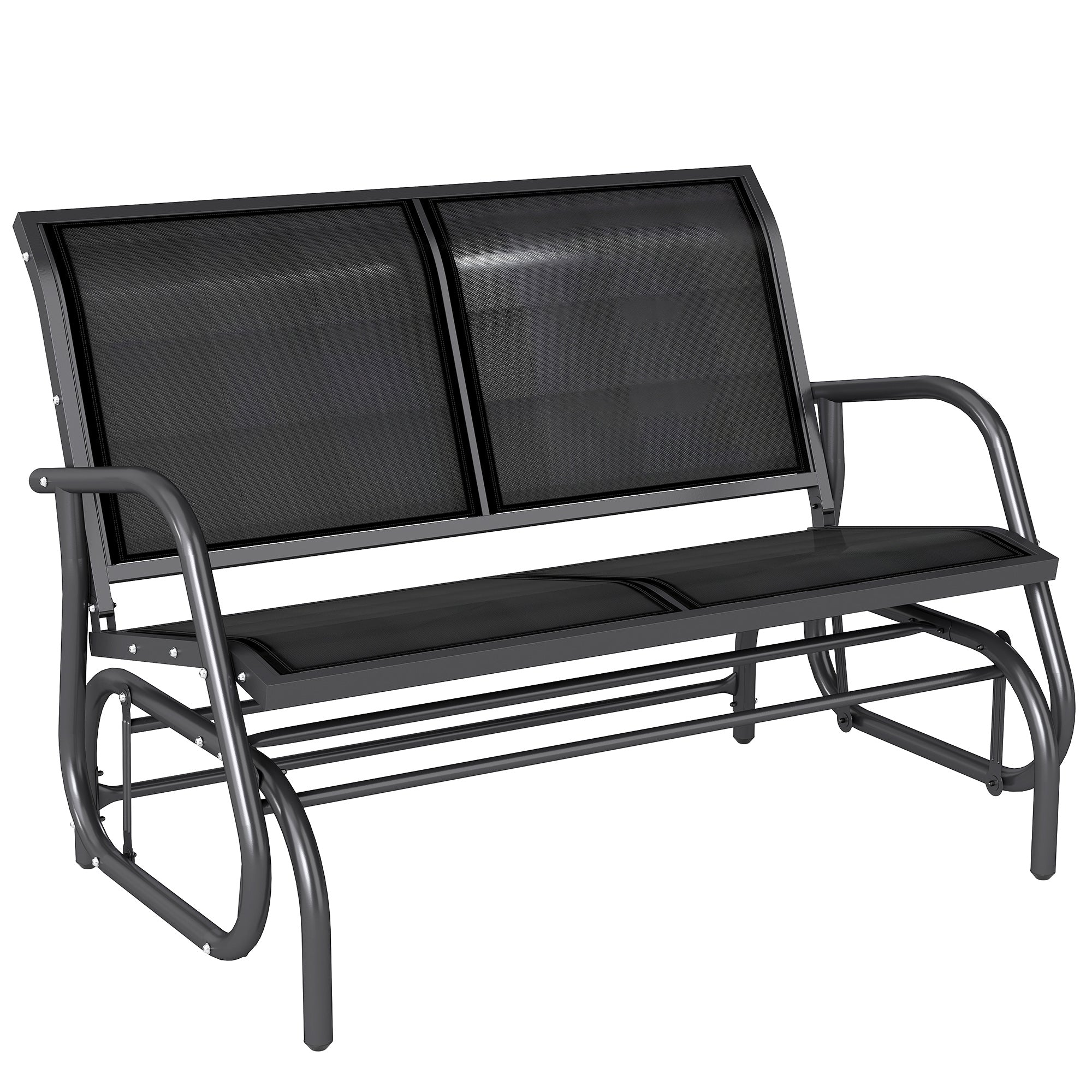 2 Seater Garden Rocking Bench Outdoor Metal Swing Chair Patio Glider Bench Breathable Mesh Seat 200kg Heavy Duty Porch Balcony Furniture 120x70x85cm Black