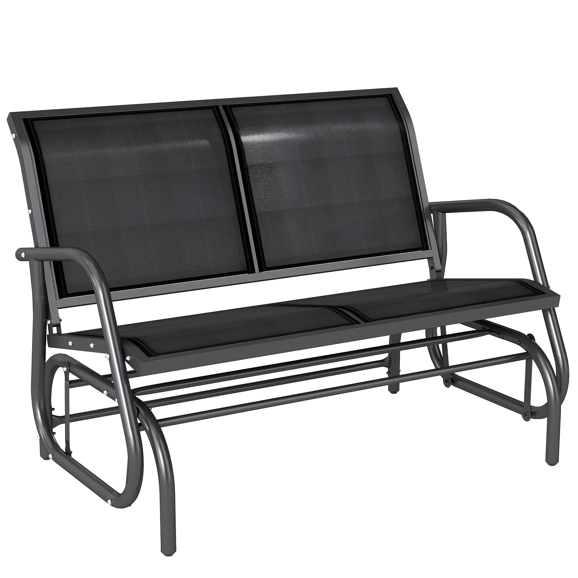 2 Seater Garden Rocking Bench Outdoor Metal Swing Chair Patio Glider Bench Breathable Mesh Seat 200kg Heavy Duty Porch Balcony Furniture 120x70x85cm Black