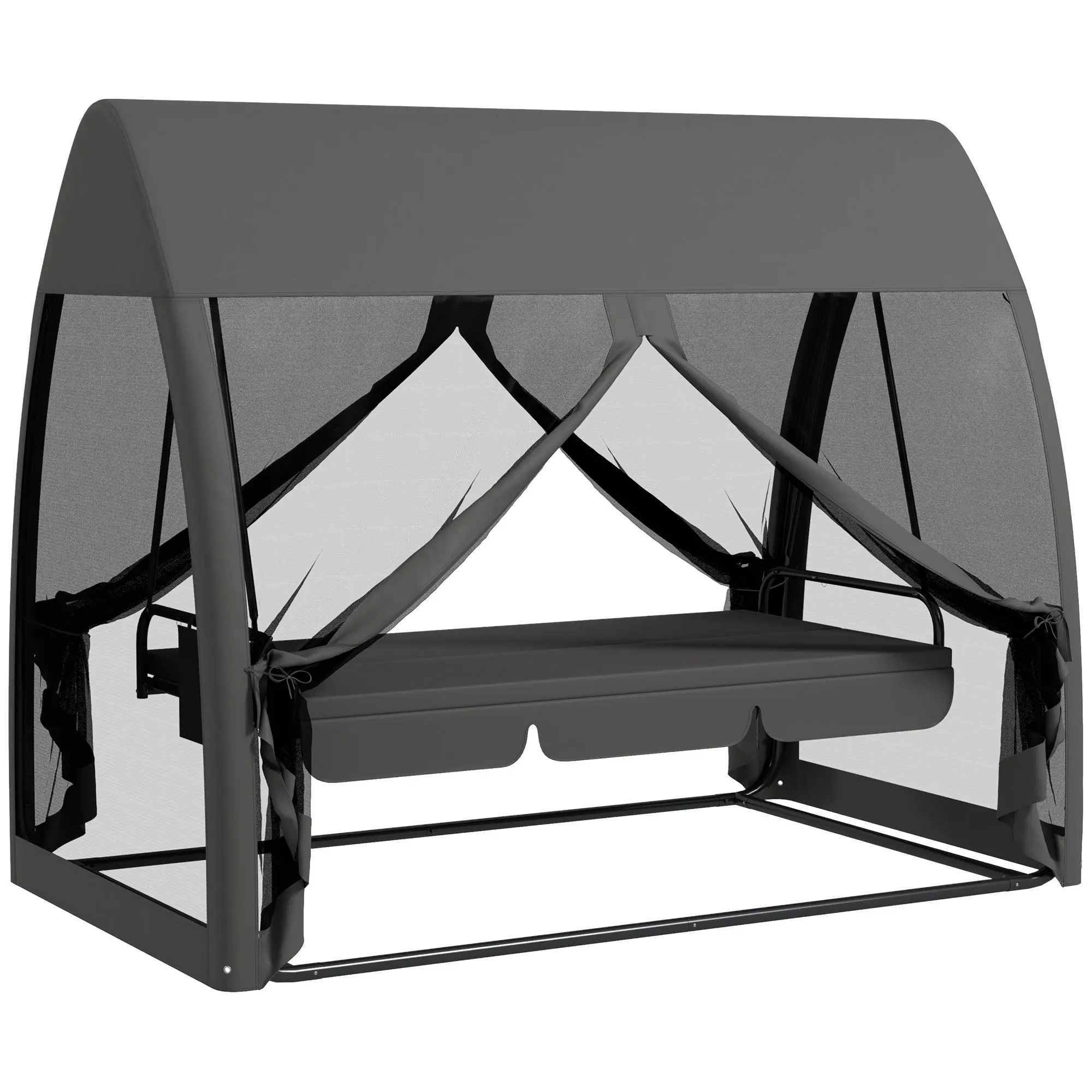 2-in-1 Hollywood Swing Lounger with Lying Function 3-Seater Garden Swing with Canopy, Mosquito Net, Swing Bench Supports up to 300kg, Lounger for Garden, Terrace, 240 x 140 x 197 cm, Gray
