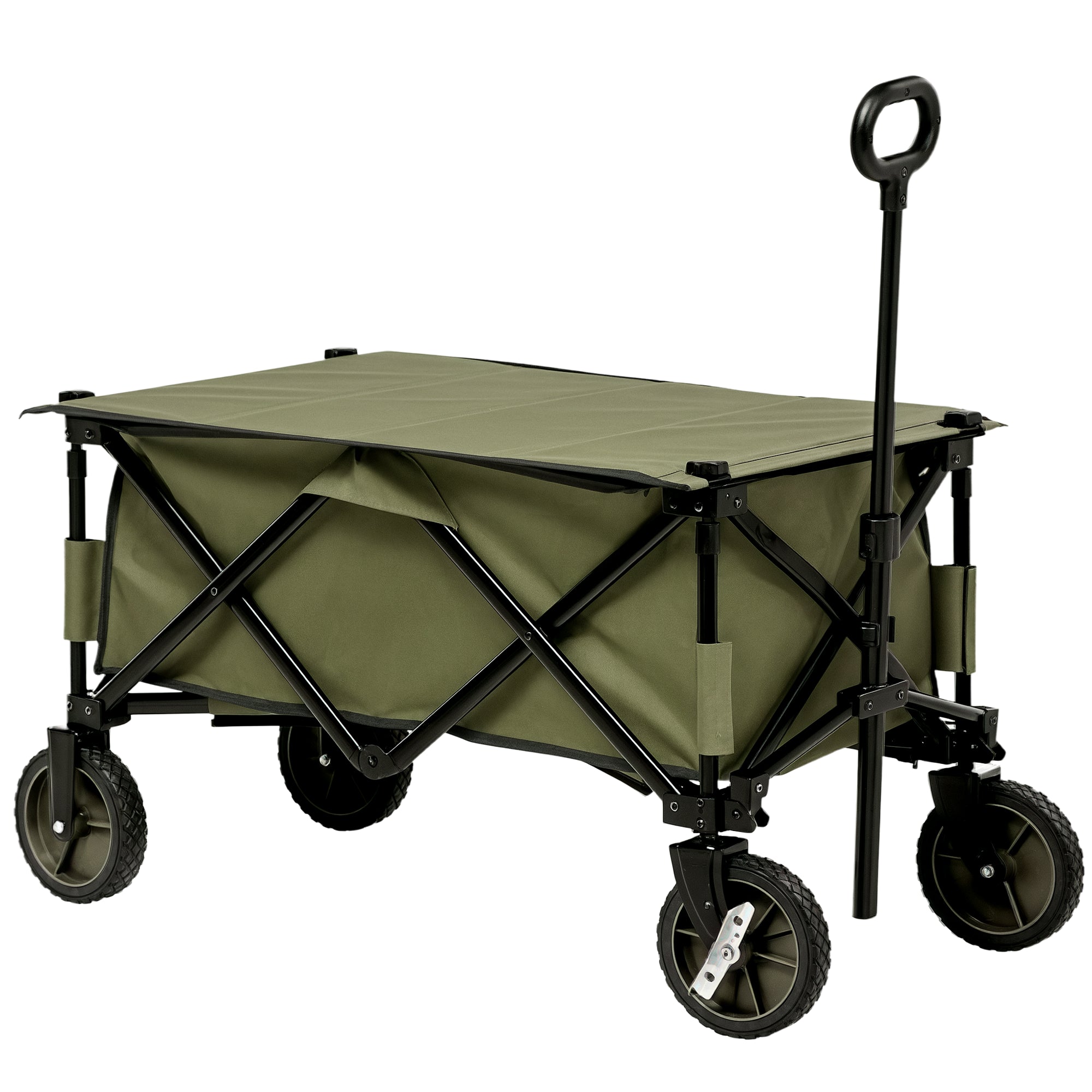 Chariot Pliable Outsunny, Handcart avec Roues, Freins, Sac de Transport, Chariot de Transport 125L jusqu'à 120kg de Capacité, Chariot Utilitaire XXL, Chariot de Jardin pour Plage Camping Shopping, Ver