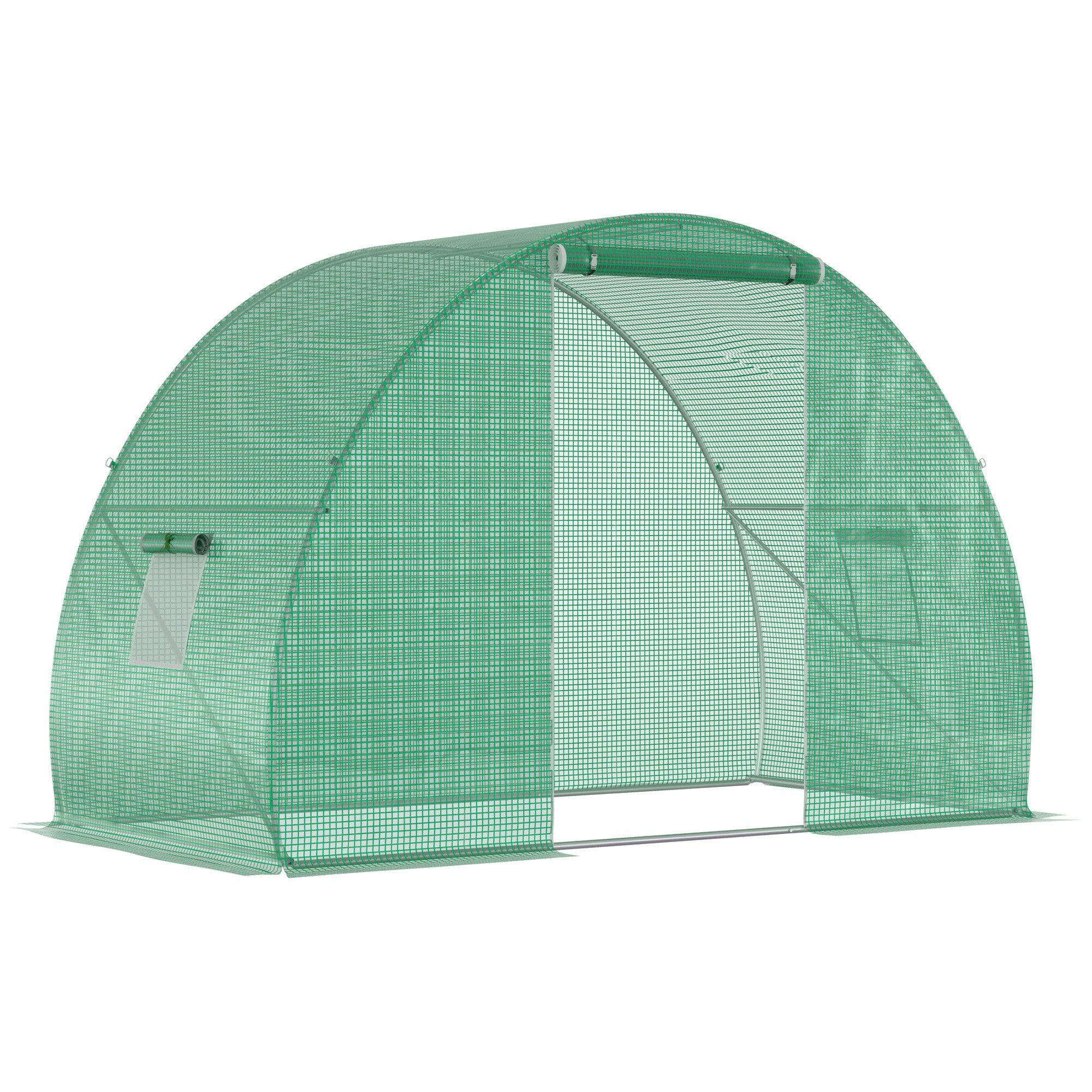 Garden Tunnel Greenhouse Wintering Greenhouse Ground Area 4.5 m? Dimensions 3L x 1.5W x 2H m Reinforced Tubular Frame Zippered Door 2 Roll-Up Windows Green