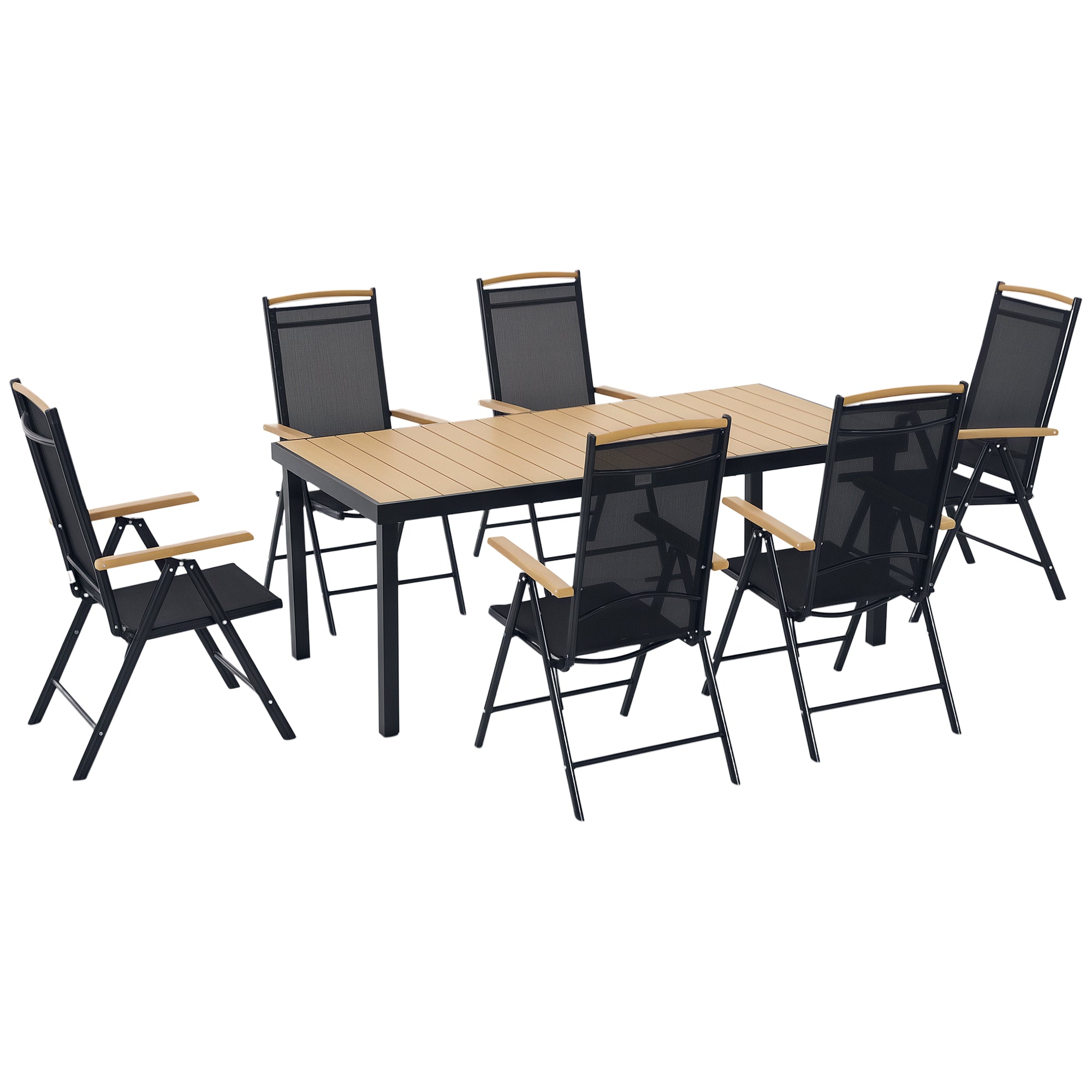 Ensemble de mobilier de jardin Outsunny avec table rectangulaire et 6 chaises pliantes et réglables en textilène, 7 pièces