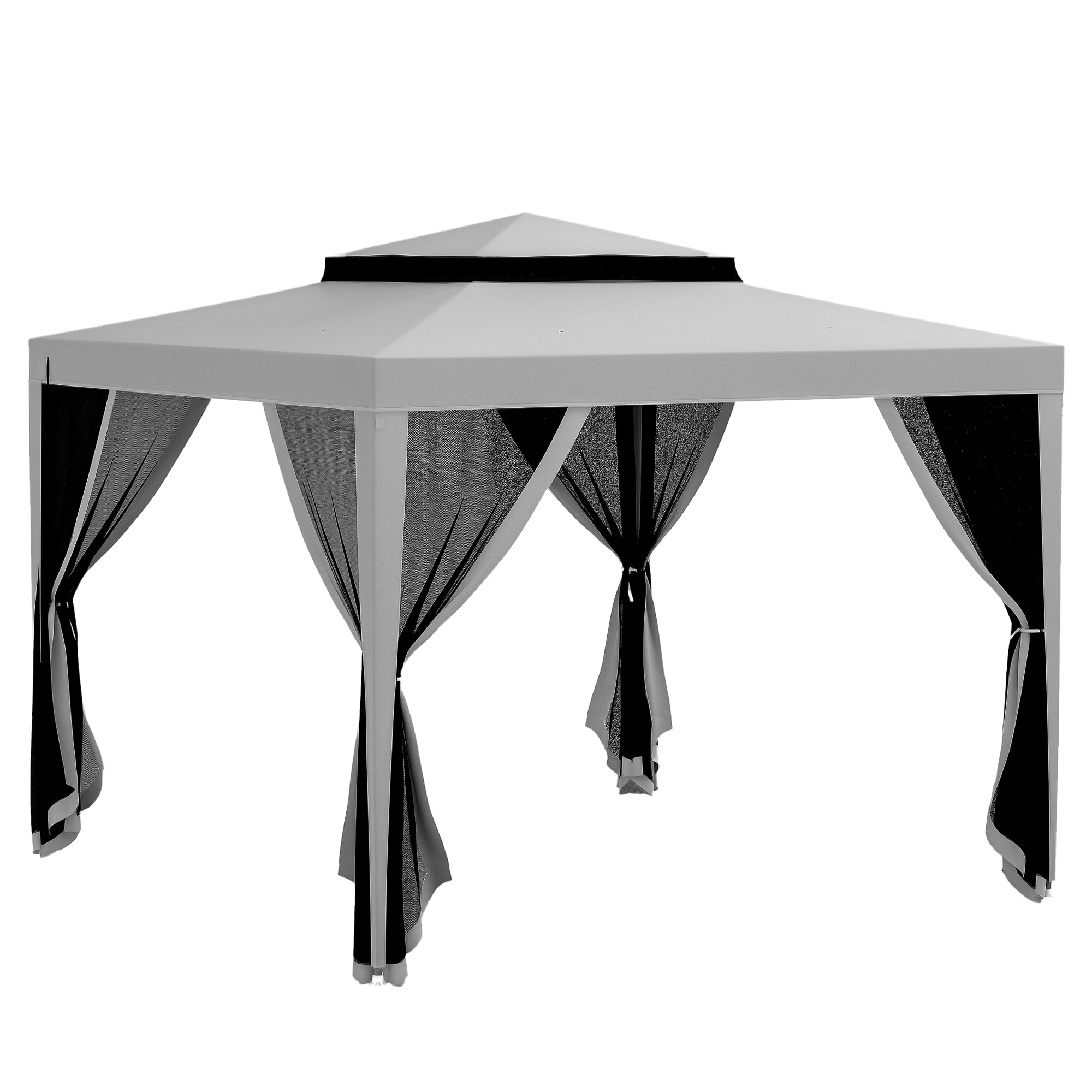 Outsunny 3x3m Dārza Paviljons Noņemams Āra Kanapē ar 4 Sānu Mosquito Acīm Vāku Divkāršs Jumts un UV Aizsargājoša Ūdensizturīga Metāla Rāmis Paviljona Pelēks