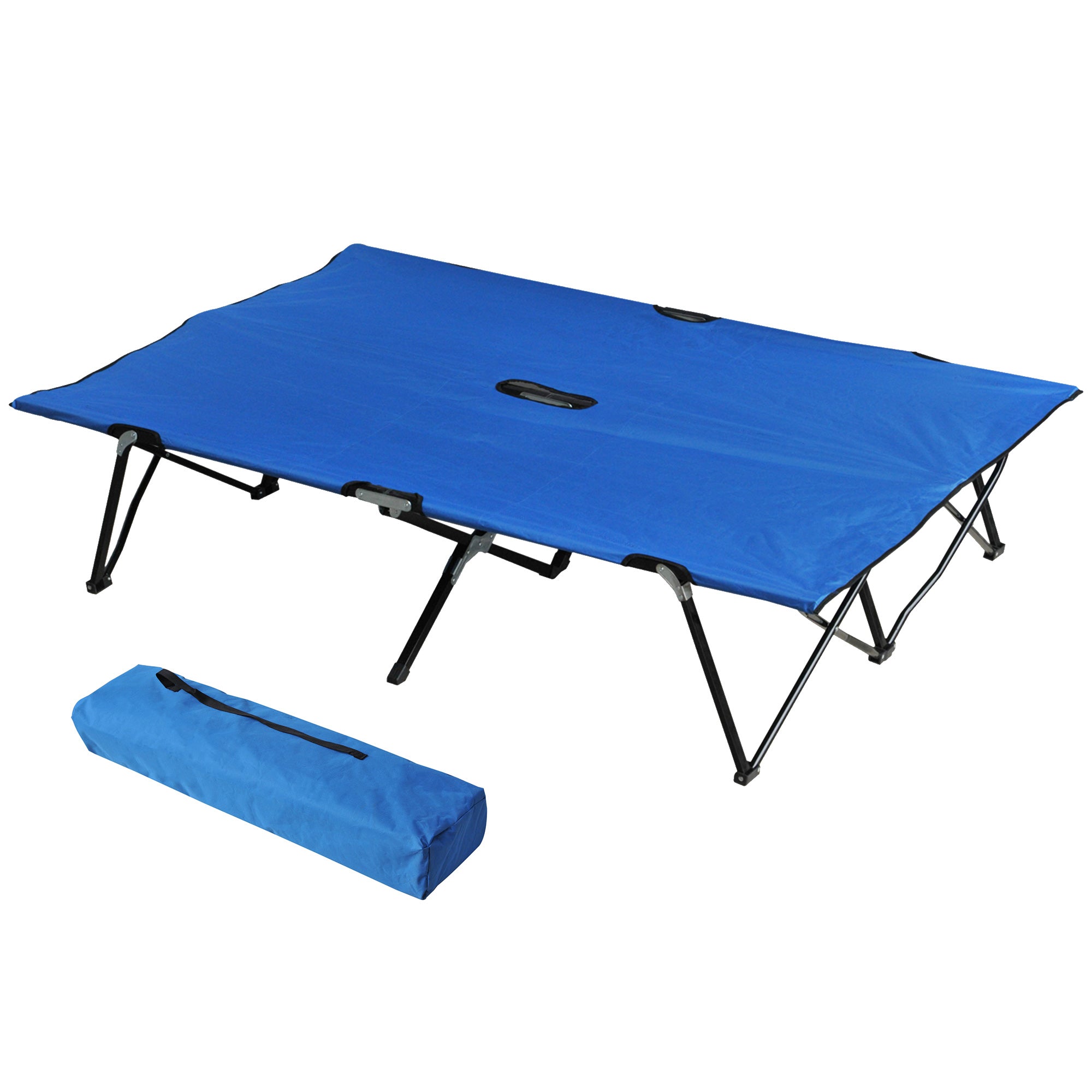 Outsunny Opvouwbaar Campingbed voor 2 Personen Dubbel Kampbed met Draagtas Ondersteunt tot 136 kg Staal Oxford Blauw+Zwart 193 x 125 x 40 cm