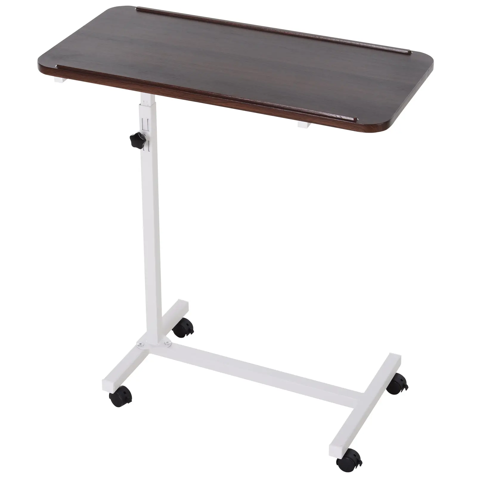 C-Shaped Rolling Side Table, Height Adjustable Steel Frame for Bedroom, Living Room & Office, 77 x 40 x 76–100 cm, Dark Walnut