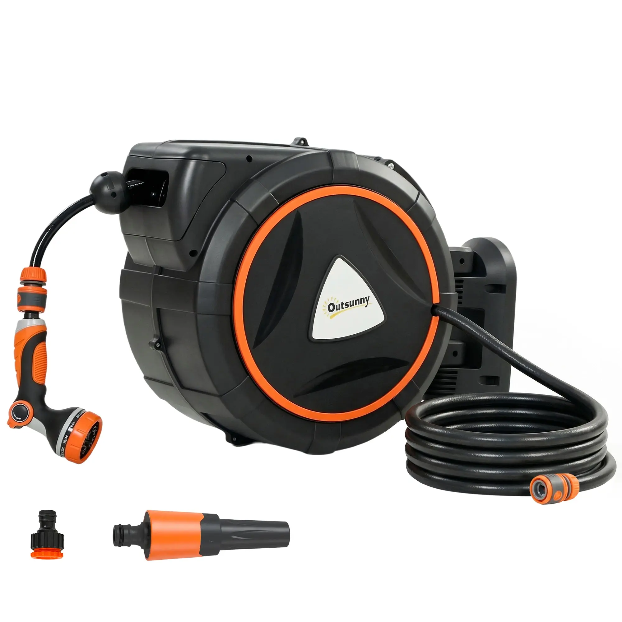 Retractable Garden Hose Reel 75.5 ft + 6.6 ft, 12 Spray Modes, Auto-Lock & Controlled Retraction, 180° Swivel - Orange