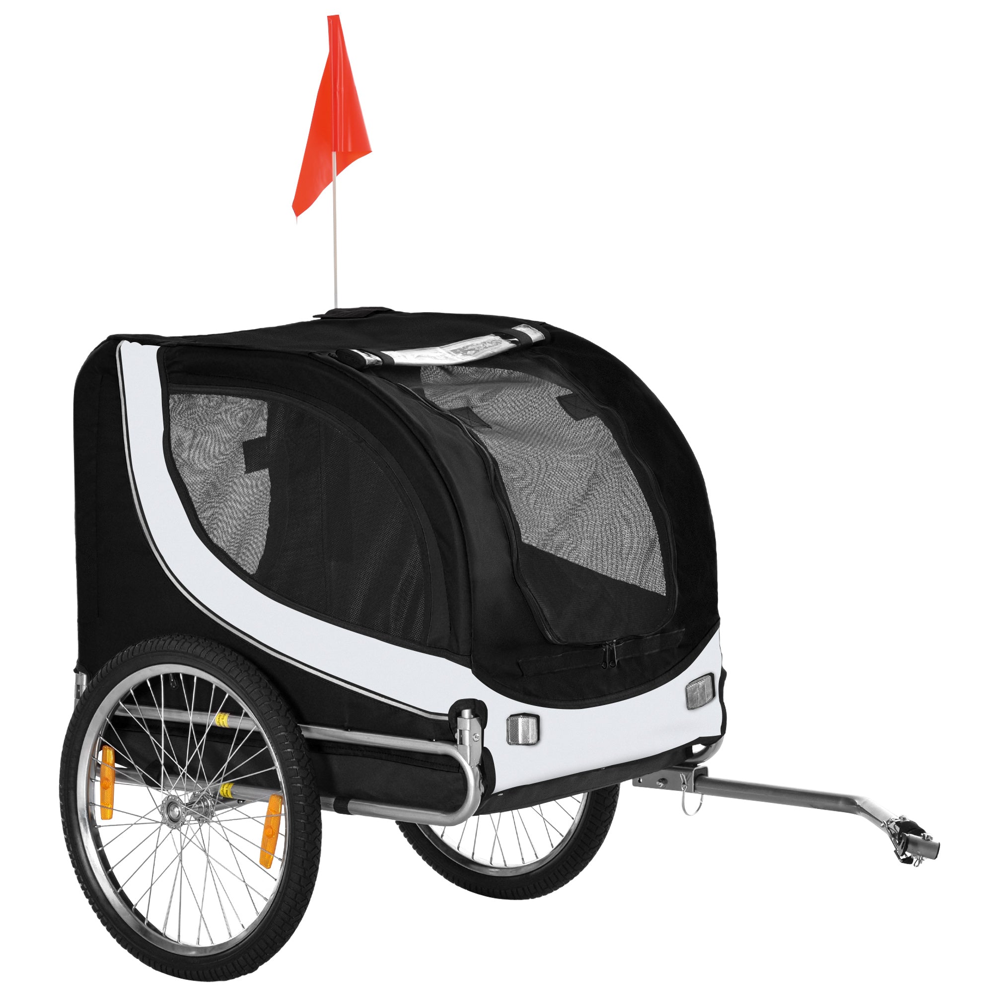 PawHut Psí Přívěs na Kolo Transportér pro Zvířata Bílá+Černá 130 x 73 x 90 cm