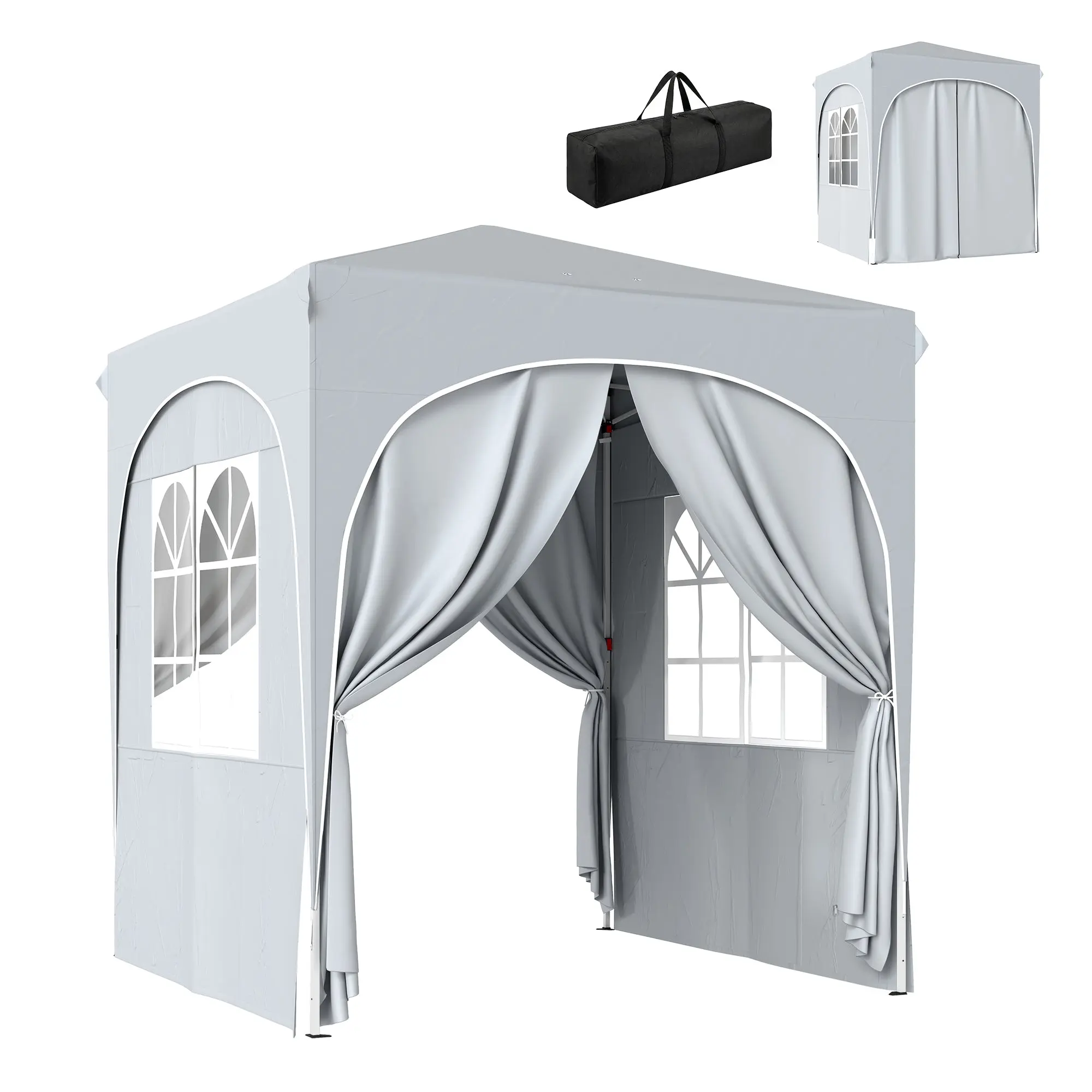 6.7' x 6.7' Pop-Up Garden Canopy — Adjustable Height, UPF 50+ Shelter with 4 Removable Walls & Carry Bag, Light Gray