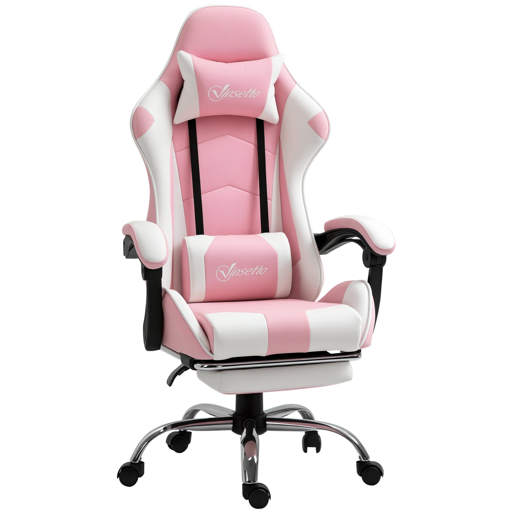Vinsetto Gaming Stolica Ergonomska Uredska Stolica s Naslonom za Glavu, Masažnim Jastučićem za Lumbalnu Podršku, Naslonjačem i Funkcijom Ljuljanja Roza