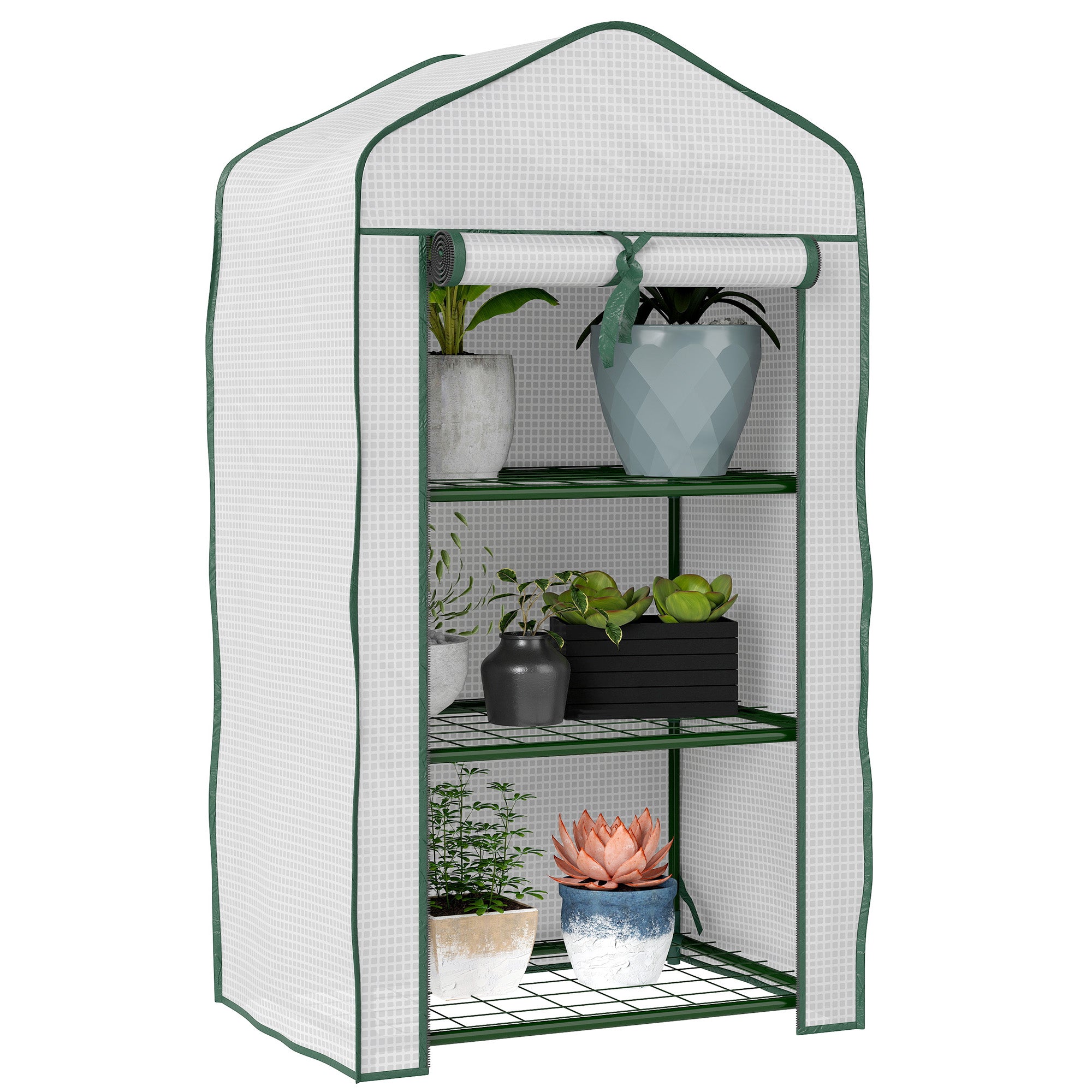 Outsunny 3-Lags Have Drivhus Terrasse Drivhus med 3 Hylder og 1 Låse Dør til Dyrkning af Planter, Blomster og Grøntsager 59x39x127 cm Hvid