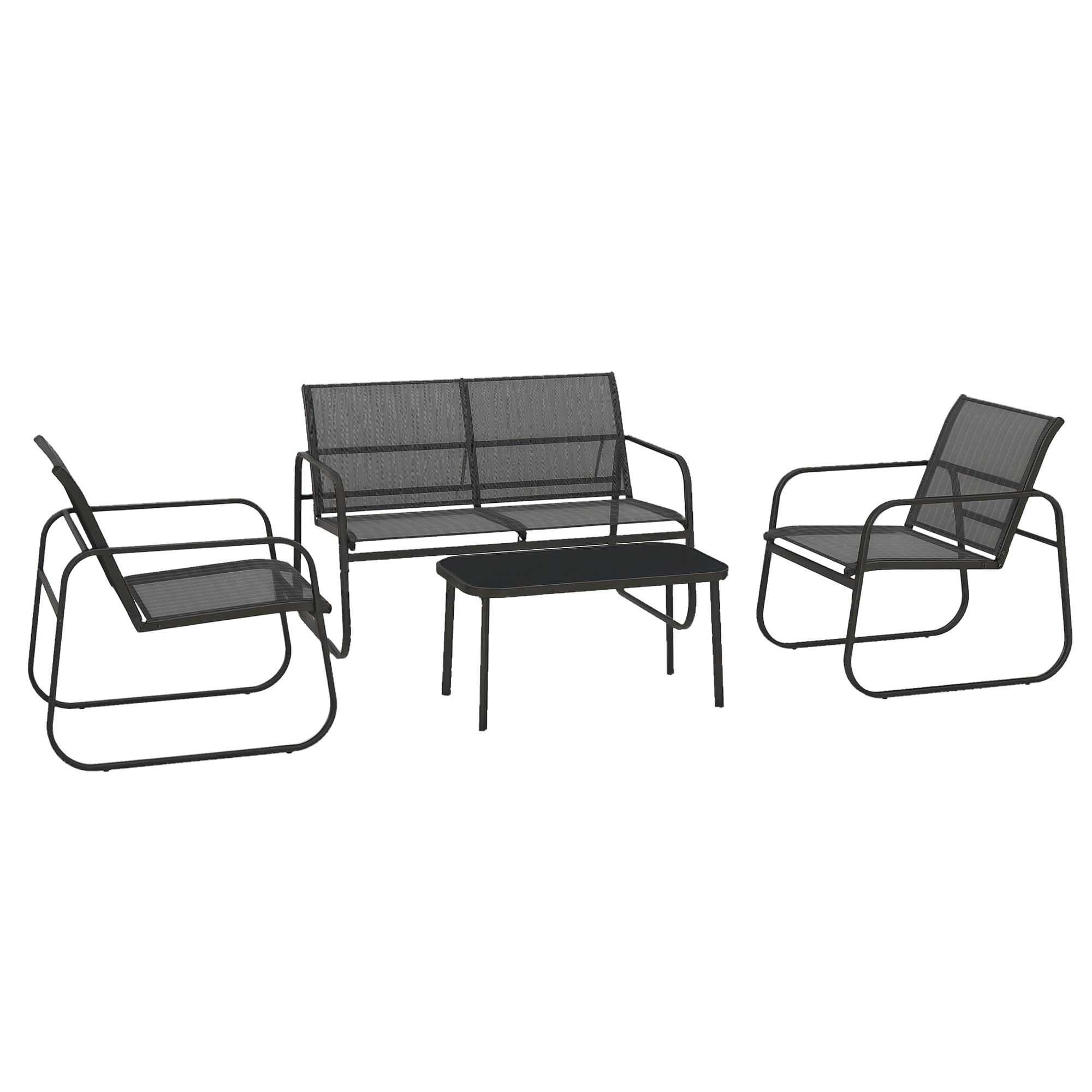 Patio Furniture Set 4 Piece Garden Sofa Set Outdoor Conversation Set with Loveseat Chairs Glass Coffee Table Breathable Mesh Balcony Furniture Black