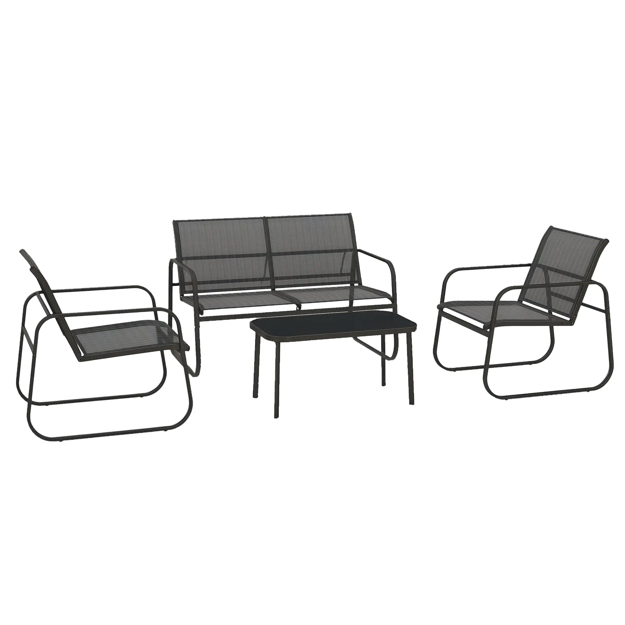 Patio Furniture Set 4 Piece Garden Sofa Set Outdoor Conversation Set with Loveseat Chairs Glass Coffee Table Breathable Mesh Balcony Furniture Black