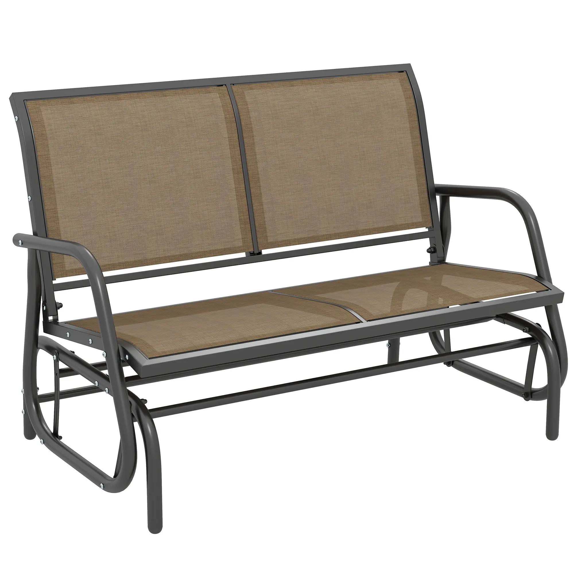 2-Seater Garden Swing Bench — Metal Frame & Breathable Textilene, Ideal for Balcony, Patio, Terrace — 47.2" x 27.6" x 33.5", Light Brown