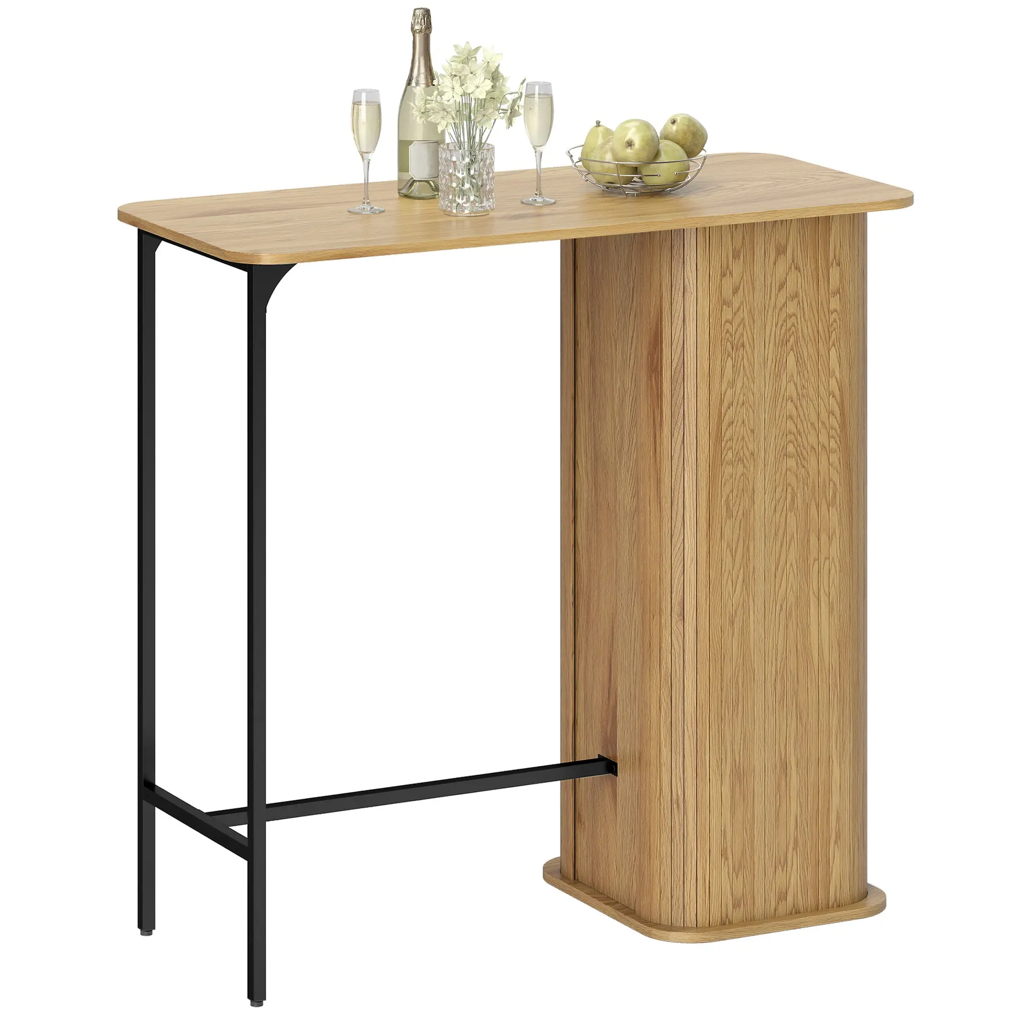 Bar Table with 3 Shelves, High Table for 2, Scandinavian Slatted Design with Metal Legs, Ideal for Small Spaces, Kitchen or Living Room, 112 x 50 x 106 cm (44.1 x 19.7 x 41.7 in), Natural Wood