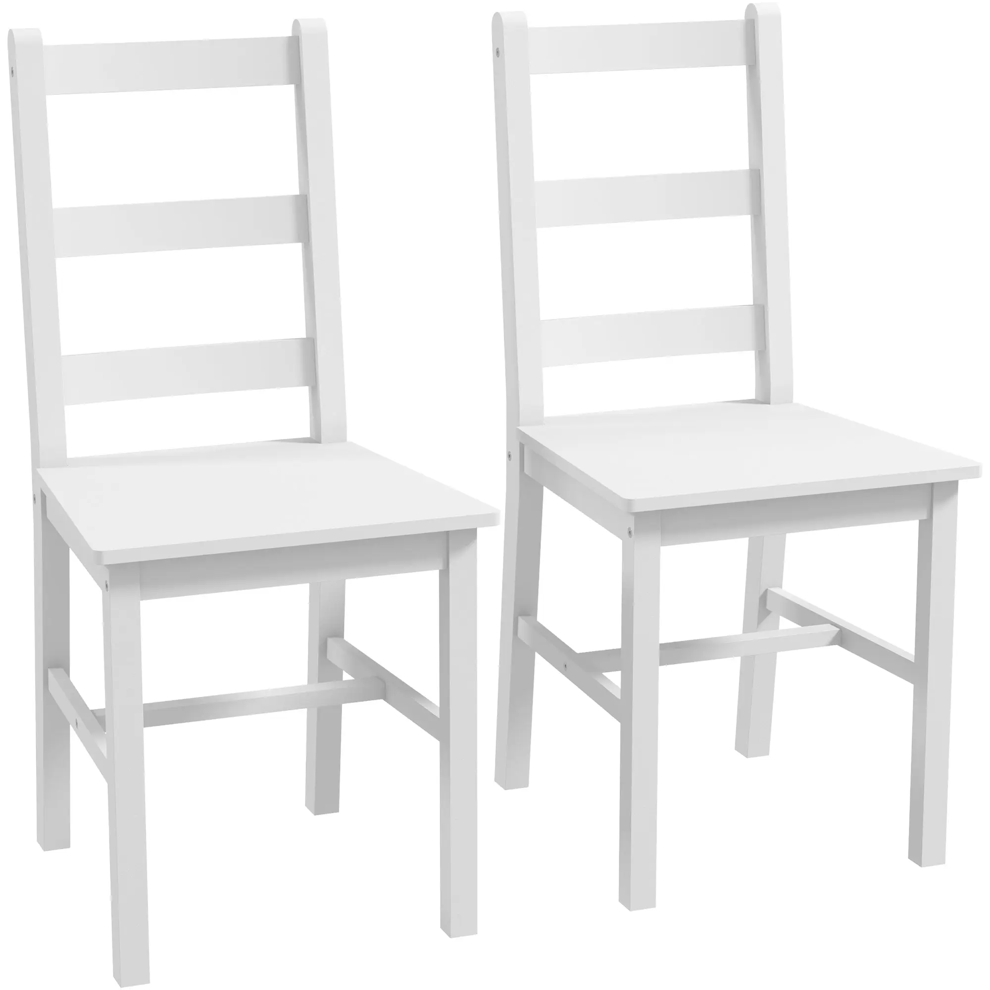 Set of 2 Wooden Dining Chairs with Slat Backrest, Non-Slip Chairs, Living Room Chairs for Dining Table, White
