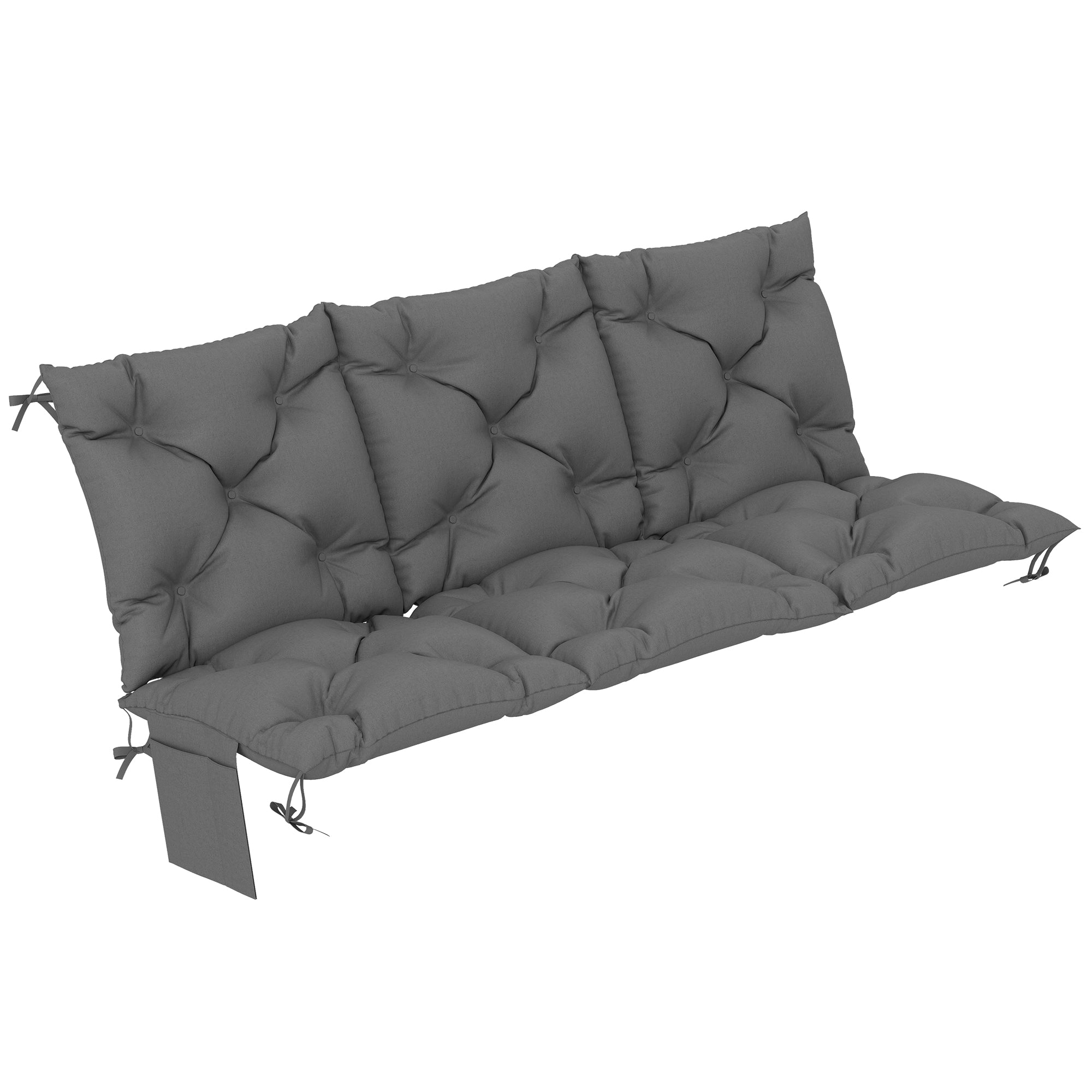 Outsunny blazina za 3-sedežno zunanjo klop 150 x 100 x 10 cm — prešita sedež in naslon, vodoodporen poliester, UPF 30+, trakovi in stranski žep — temno siva