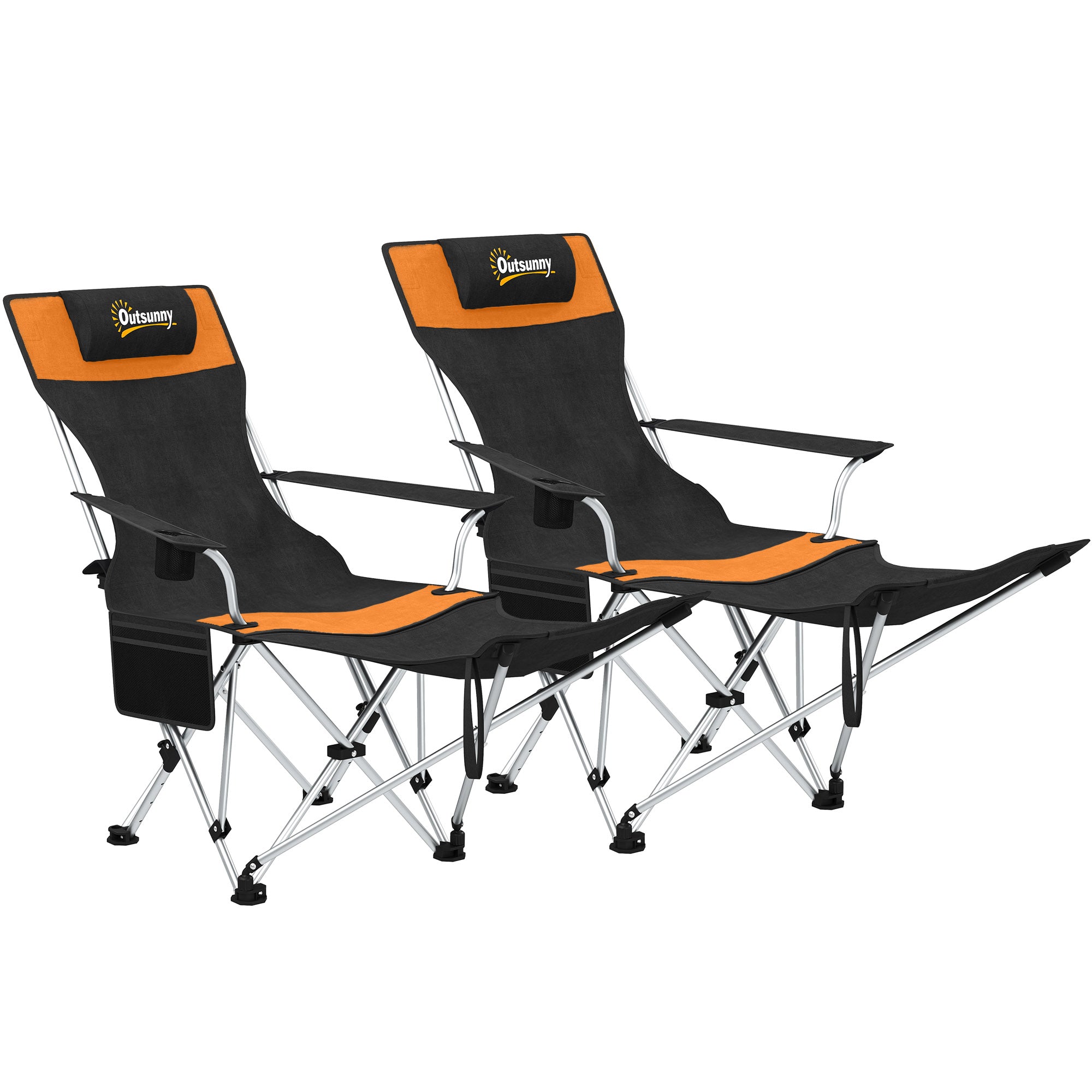 Outsunny 2er-Set Klapp-Liegestuhl mit abnehmbarem Fußteil, Getränkehalter & gepolstertem Kopfpolster – Garten-, Strand- und Campingstuhl (max. 120 kg)