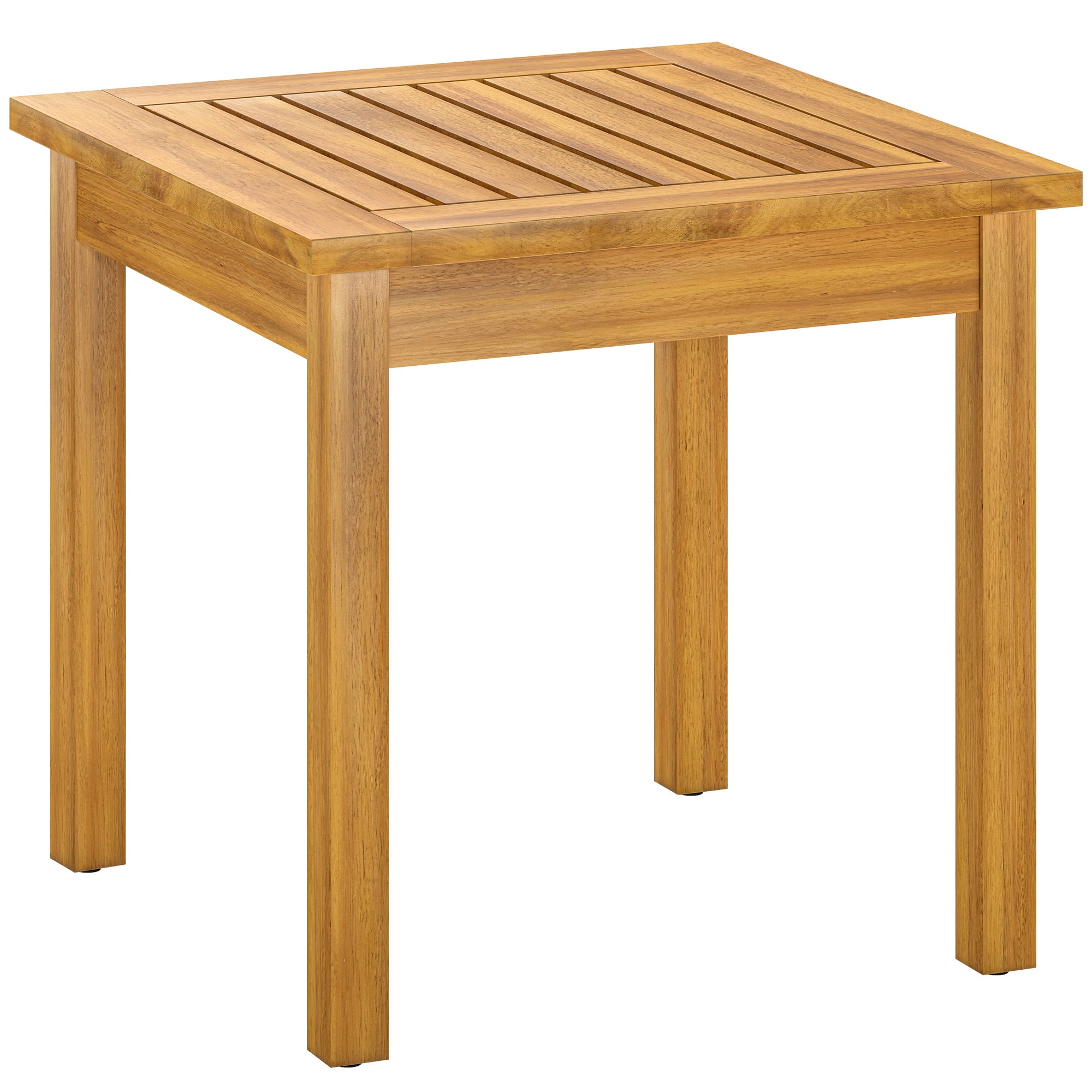 Outsunny quadratischer Beistelltisch, 48 x 48 x 46 cm (19 x 19 x 18,1 Zoll) – wetterbeständig, Akazienholz, lamellierte Tischplatte, verstellbare Füße, belastbar bis 30 kg