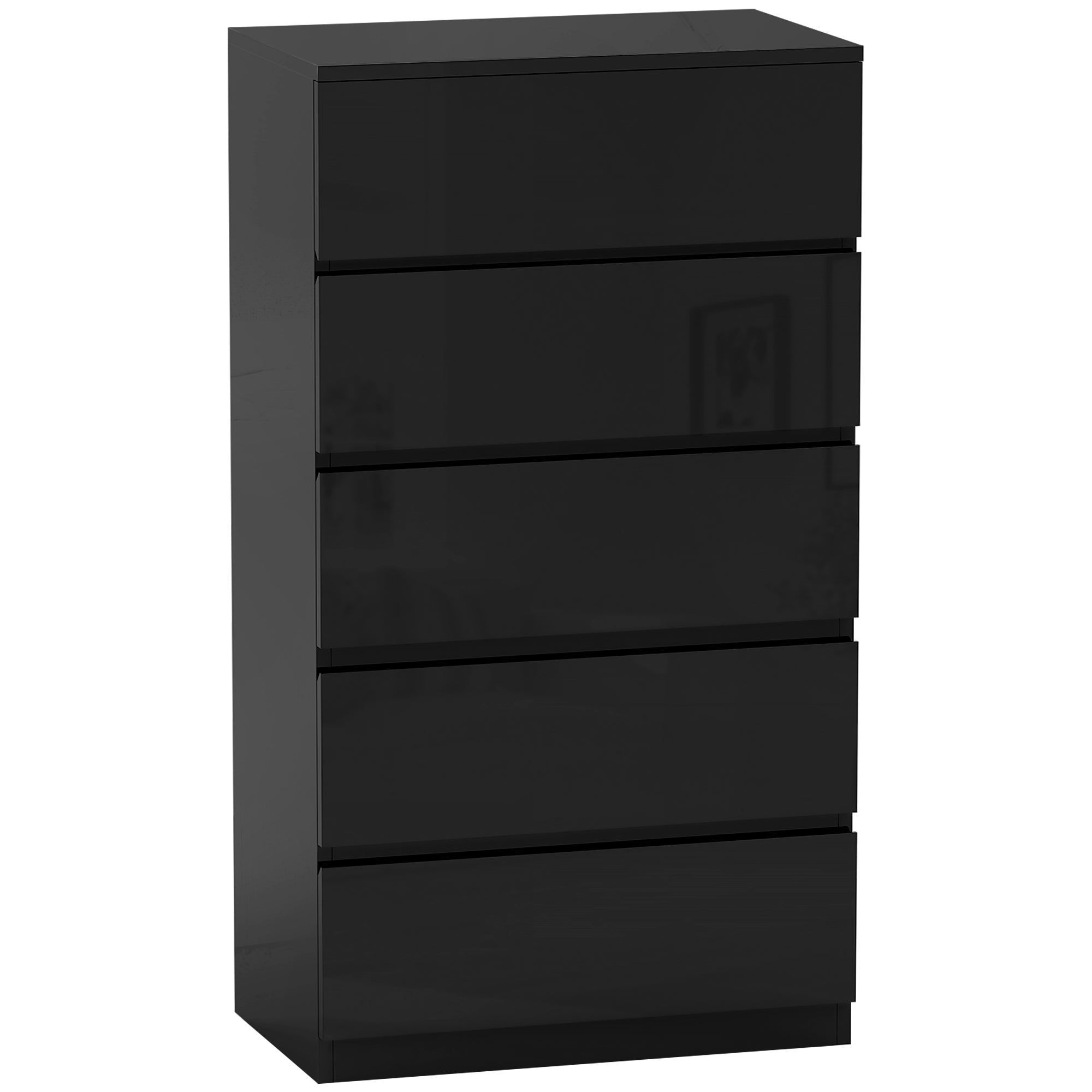 HOMCOM 5-Skuffes Kommode Moderne Soveværelse Kommode med Anti-Tip Design til Stue og Gang 55x34x100 cm Sort Glans