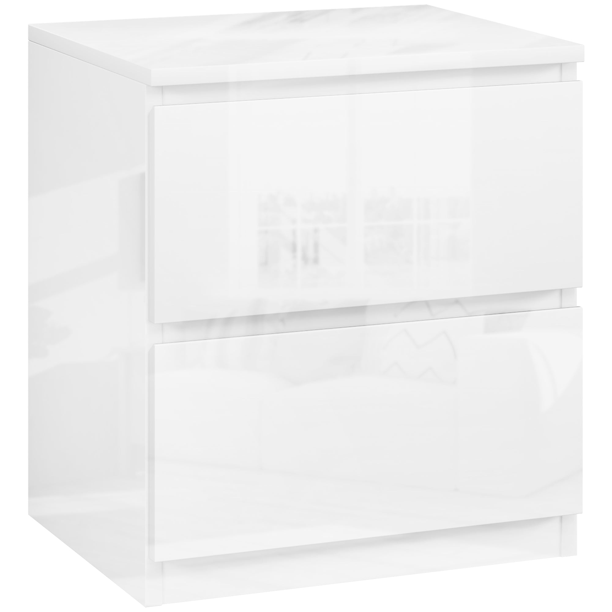 HOMCOM Moderne Natbord Sidebord med 2 Skuffer til Soveværelse og Stue 40x34x45 cm Glansfuld Hvid