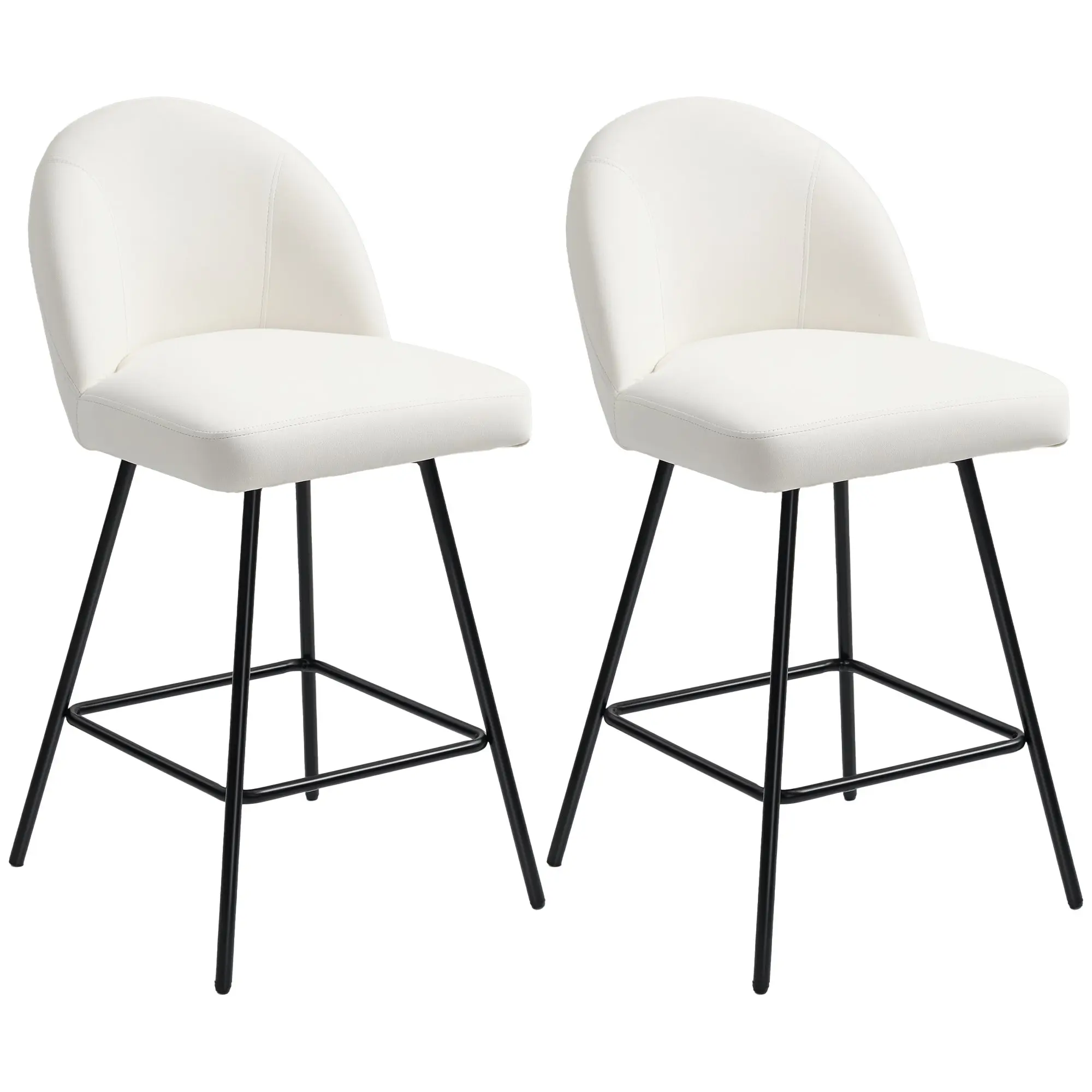 Set of 2 Bar Stools with Velvet Backrest, High Chairs with Footrest for Kitchen Island and Bar Counter, 48.5x56x92 cm, Cream White