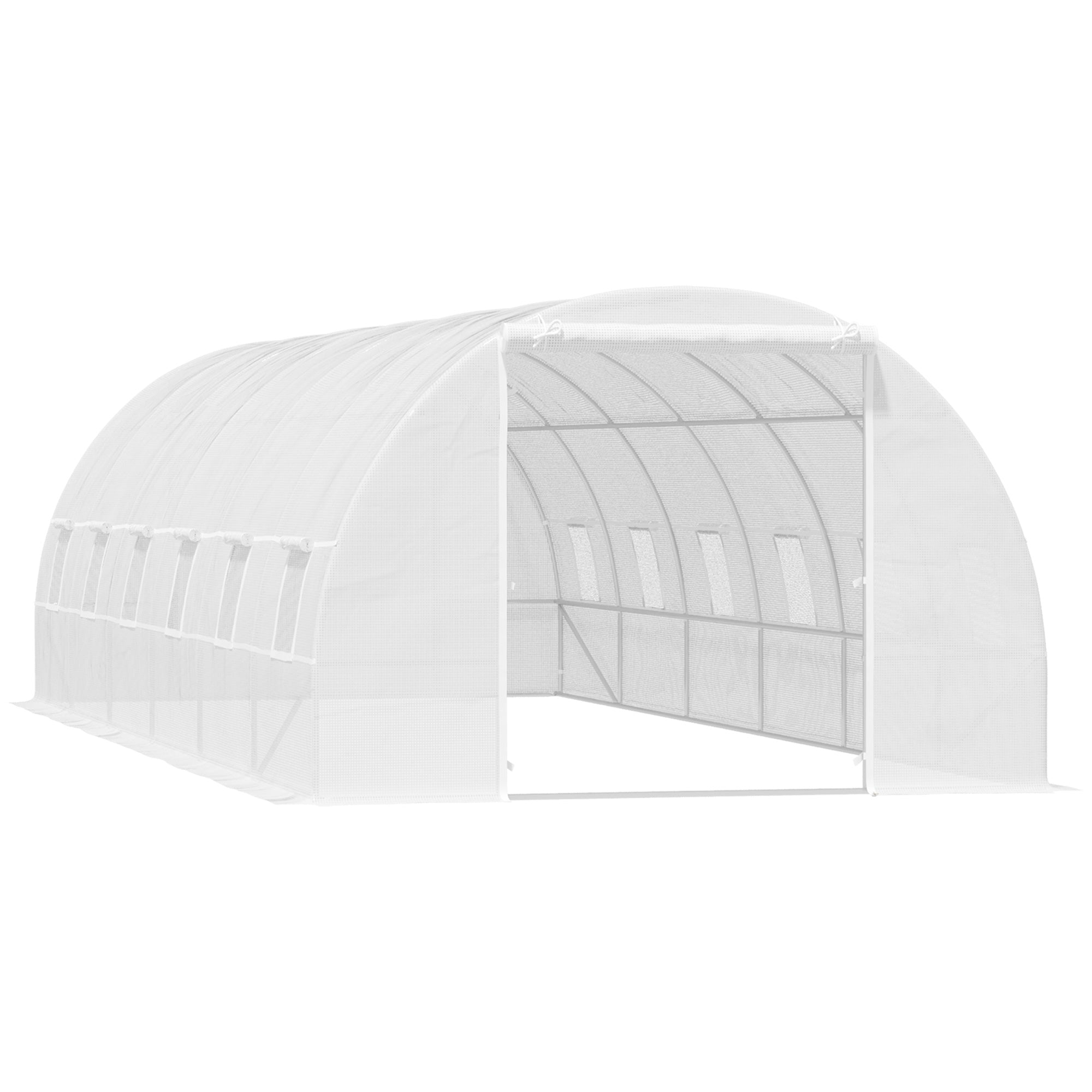 Outdoor Tunnel Greenhouse 8x3x2 m Garden Greenhouse with 12 Windows and Roll-Up Door for Growing Plants Tomatoes Vegetables Steel and PE 140 g/m2 White