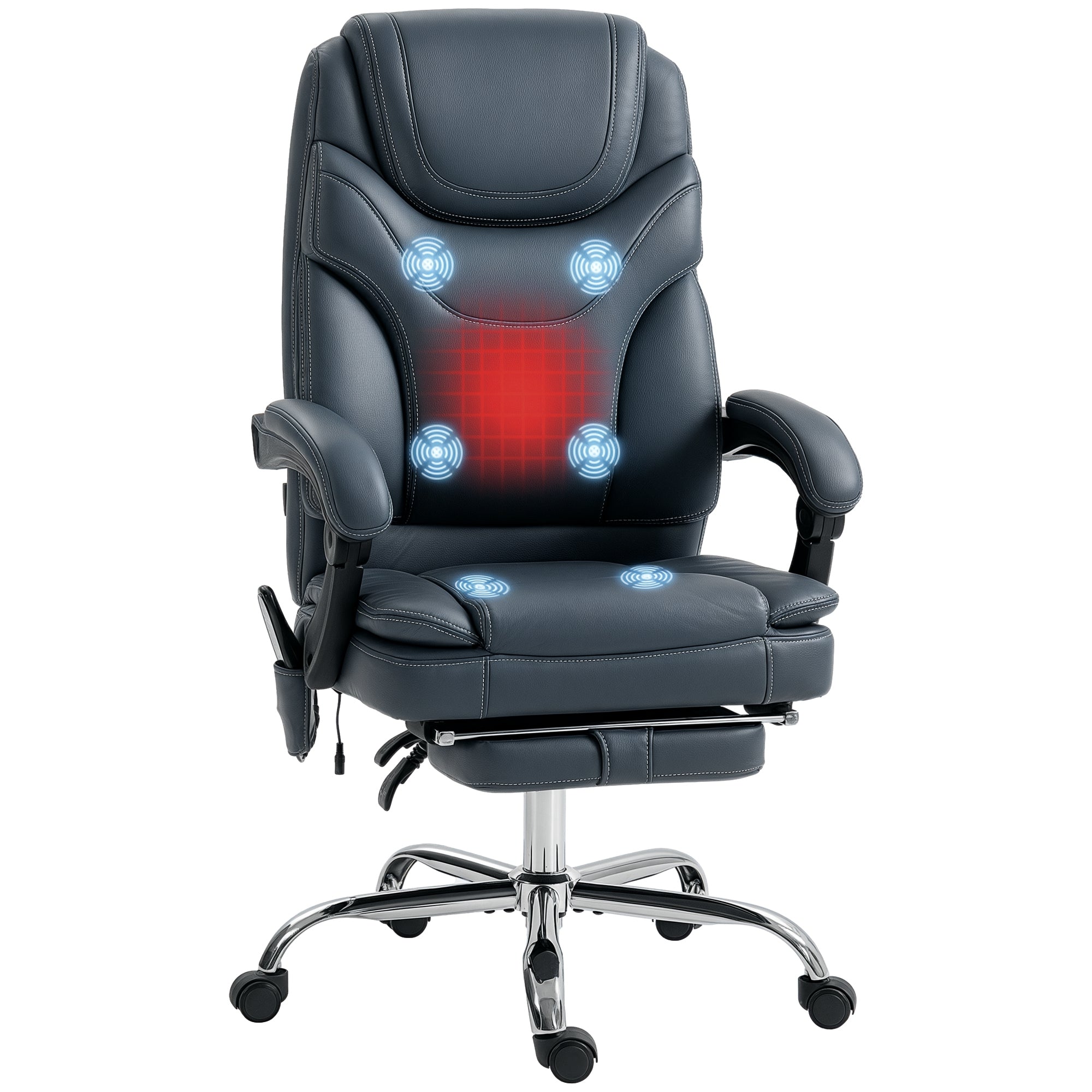 Massage Chair with 6 Vibration Points and Heating PU Leather Upholstery Reclining Office Chair with Footrest and Adjustable Height 67x67x113-121 cm Gray