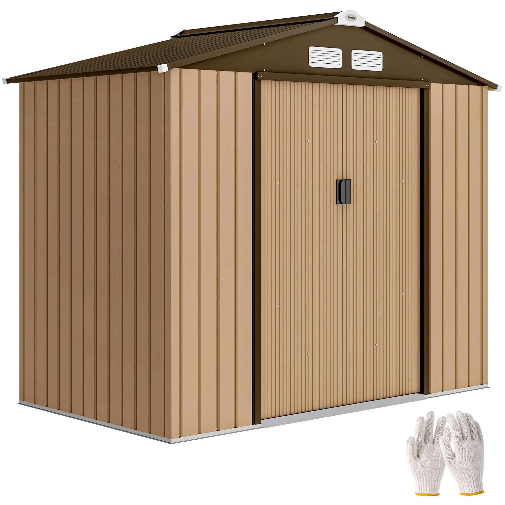 Metal Garden Shed 2.42 m² (26 sq ft), 213 x 130 x 185 cm – Sliding Double Door, Ventilation & Foundation Kit, Yellow