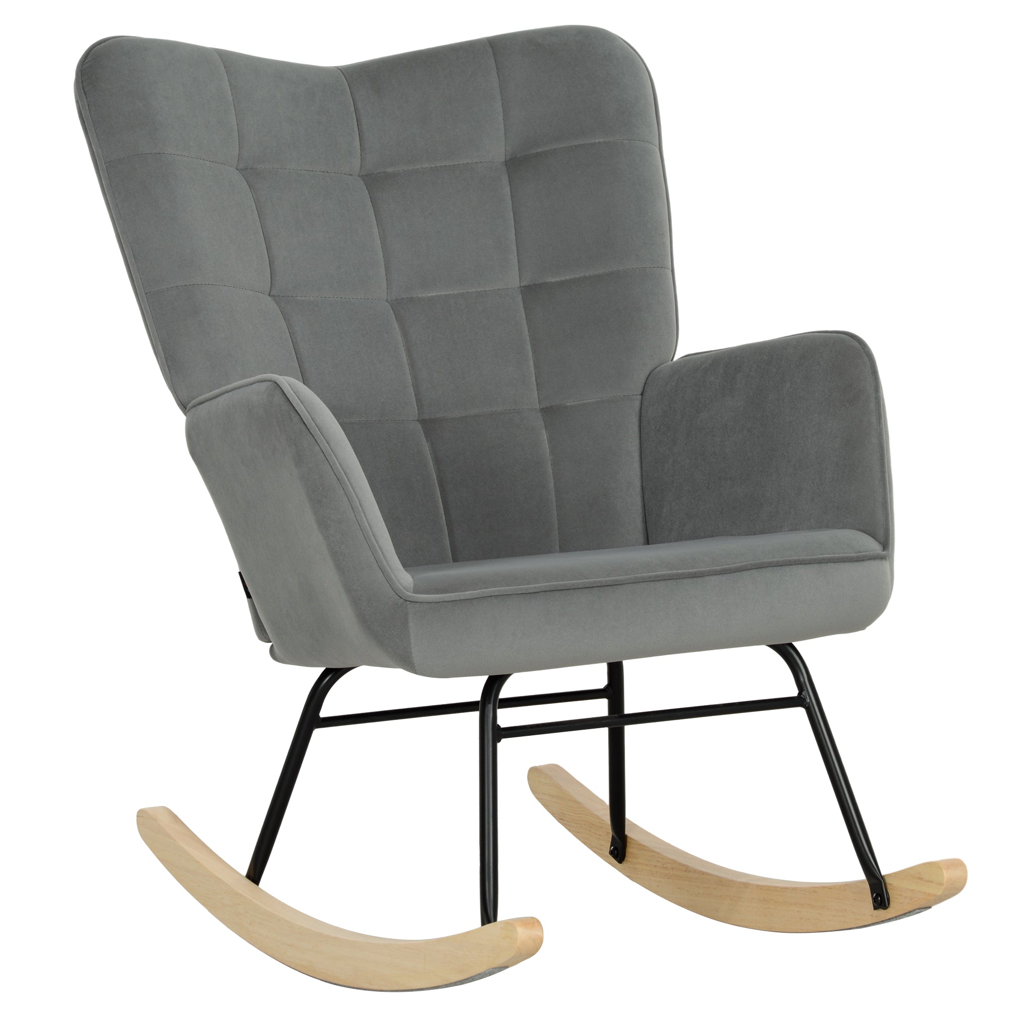 Velvet Rocking Chair with Armrests, Padded Seat & Wooden Rockers — Relax Chair for Living Room & Bedroom, Up to 265 lb, Dark Gray