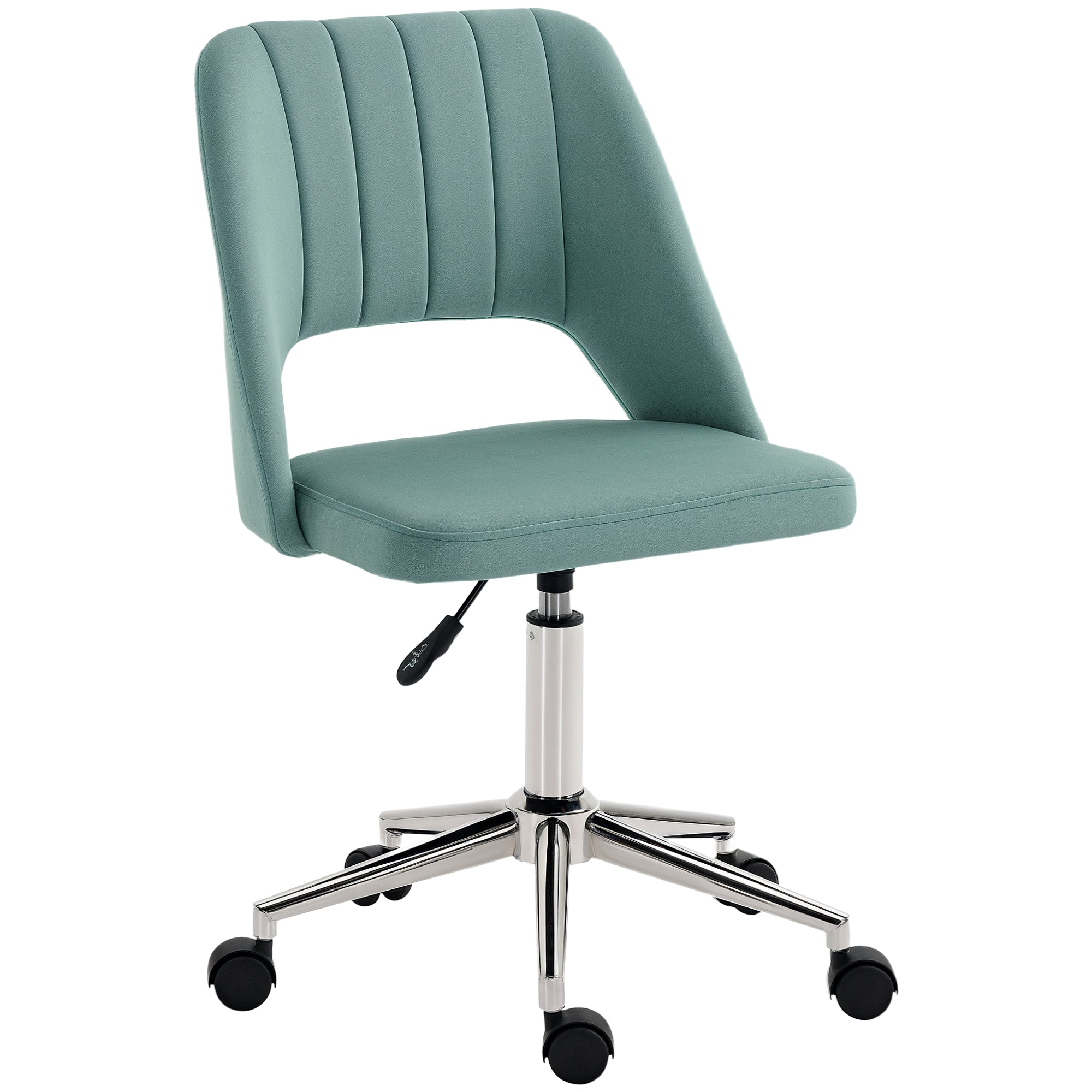 Desk Chair, Height Adjustable Home Office Chair without Armrests, Swivel Office Chair with Velvet Look, Ergonomic Makeup Chair for Bedroom, Study Room, Green
