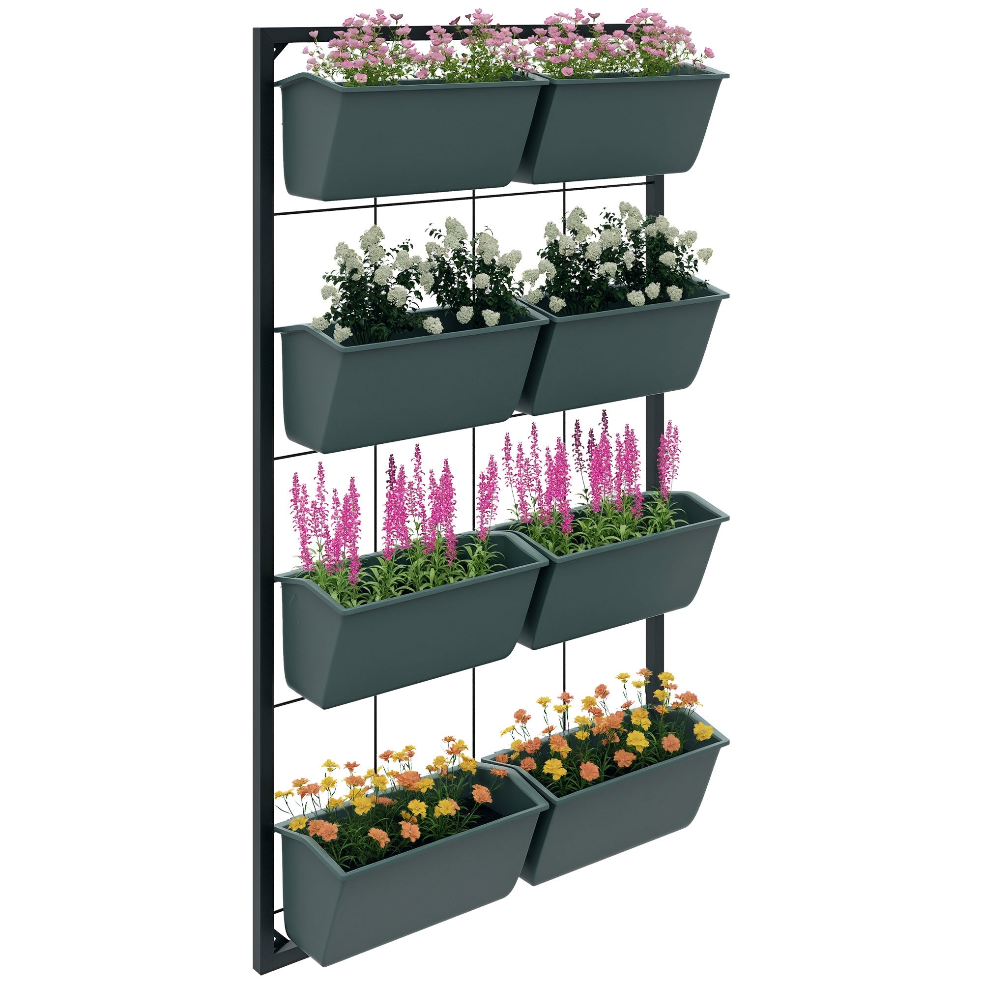 Flower Stand, Plant Stand with 8 Pots, Plant Shelf, Wall Mounted Plant Stand, Flower Shelf for Garden, Dark Green, 52.5 x 14 x 90 cm